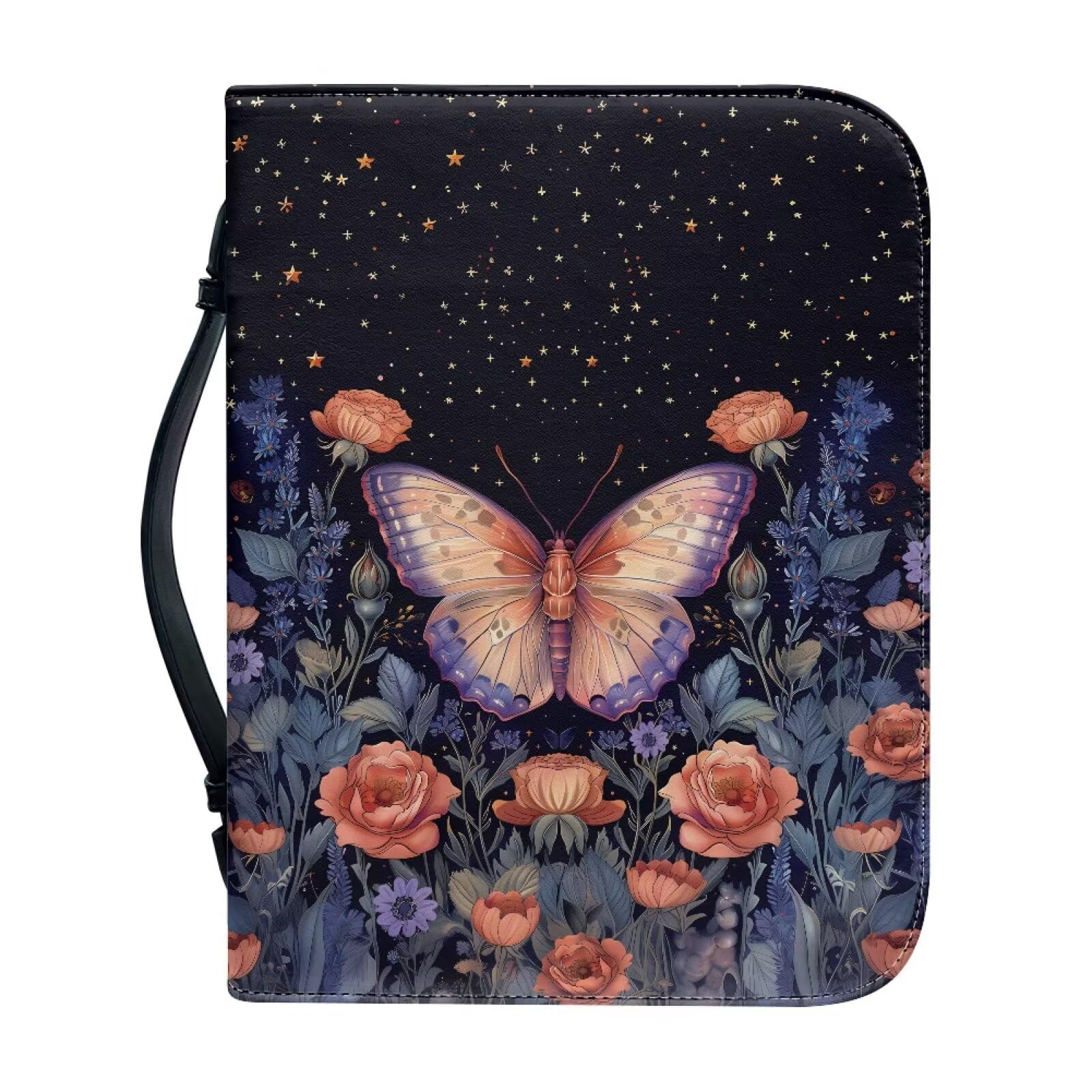 Talayituse Butterfly Rose Daisy Flower Print Faux Leather Bible Cover for Men Women Christian Bible Case with Handle Carrying Book Case Protector Bible Tote Handbag Gifts, L — image 1