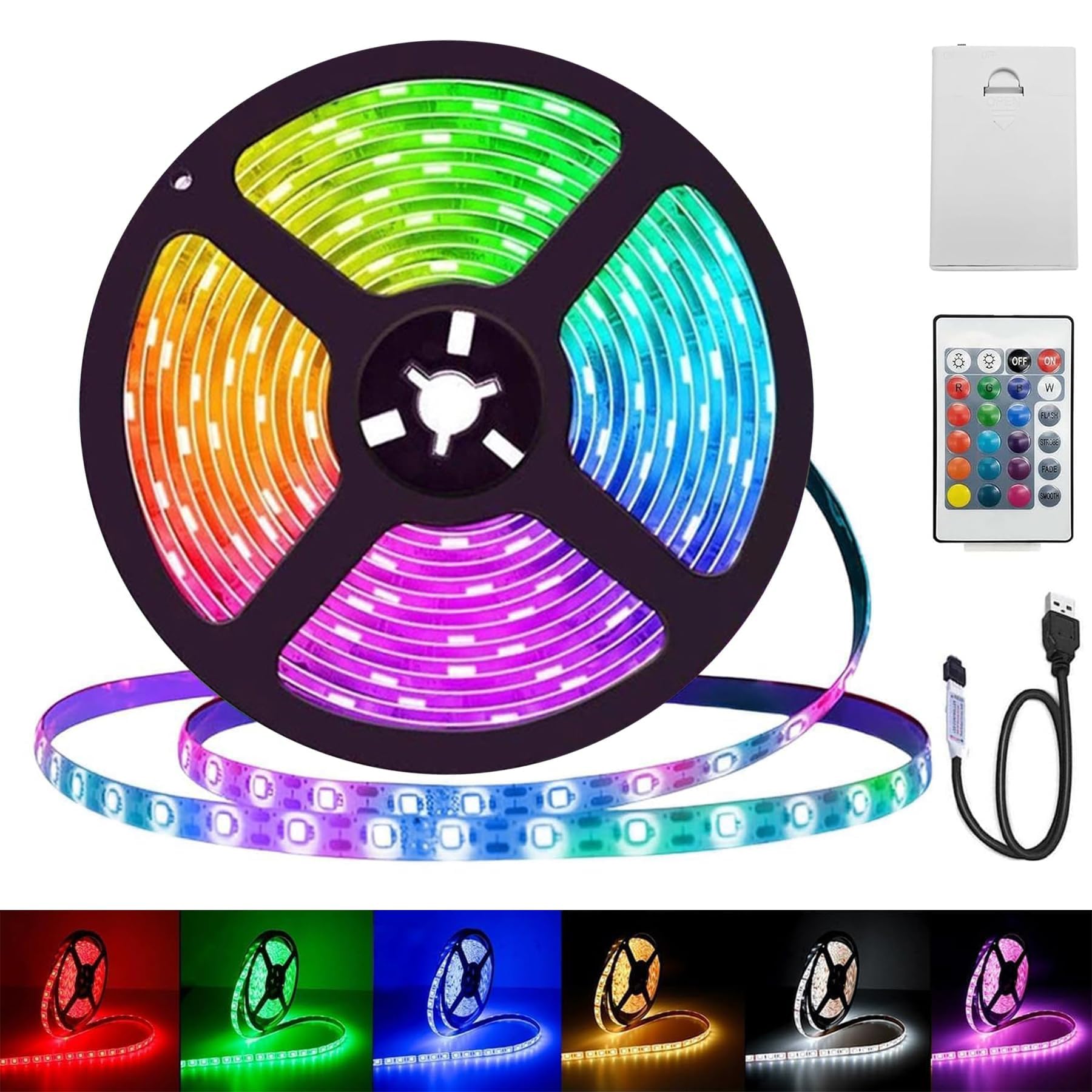 1M LED Streifen,5050 LED Streifen Wasserdicht Batteriebetrieben oder USB Betrieben,Fernbedienung Dimmbar 16 Farben,Led Streifen Wasserdicht für Innen Aussen Schlafzimmer Küche DIY Beleuchtung Deko