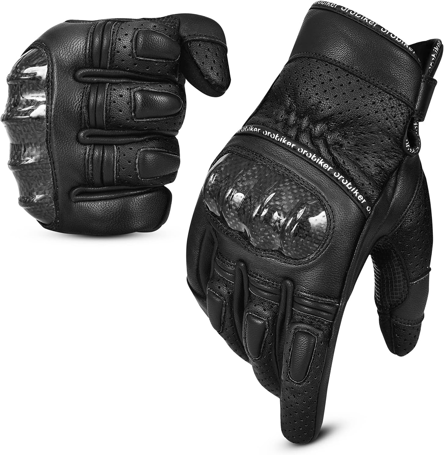 Leather Motorbike Gloves Mens, Carbon Knuckle Touchscreen, Extra Grip Powersports Motorcycle Gloves Road Racing Riding Gloves