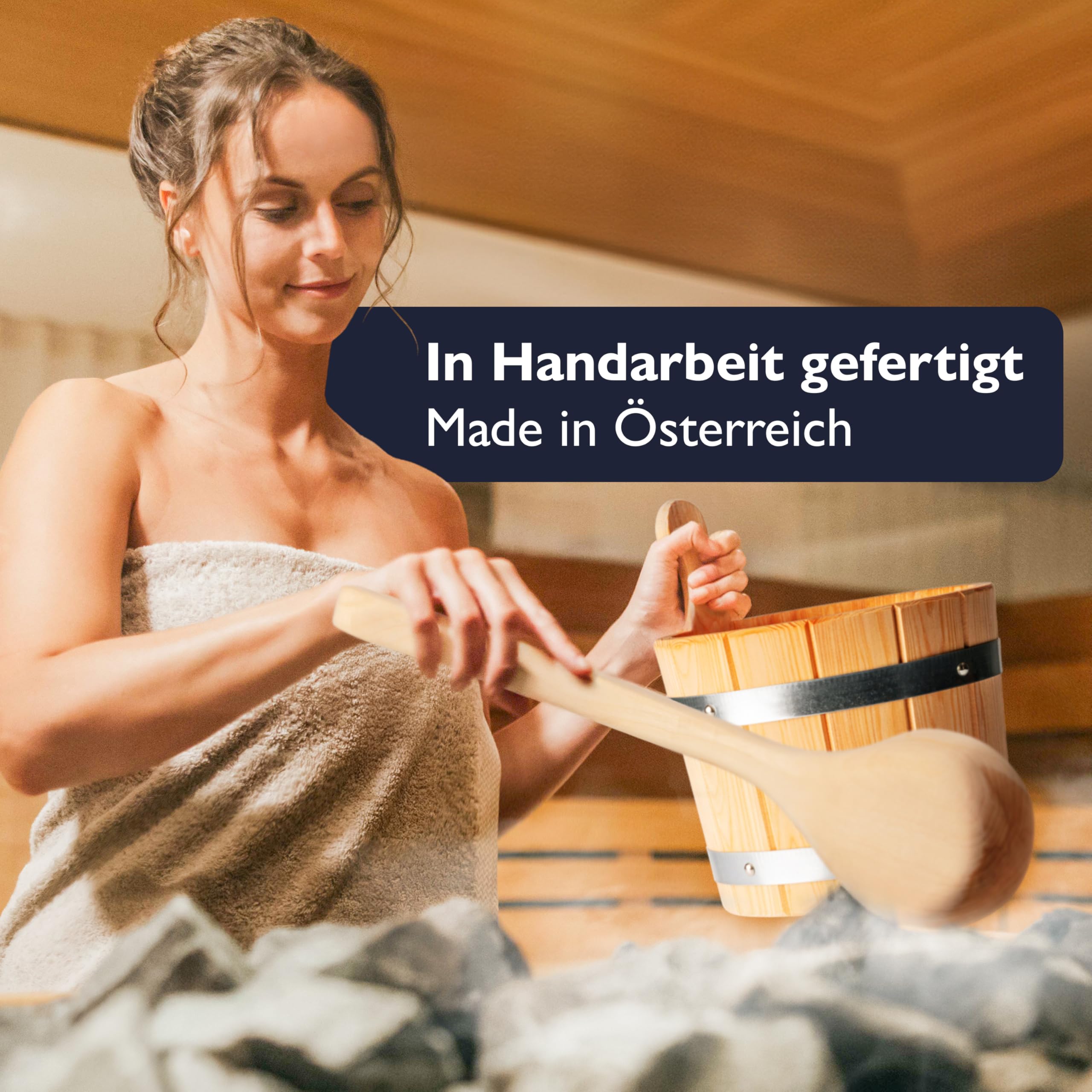Liebenstein® Sauna Eimer mit Kelle [5L] – handgefertigt aus naturbelassener Lärche – Made in Österreich - hochwertiges Sauna Zubehör Set – bestehend aus Saunaeimer & Saunakelle – Dein Sauna Set