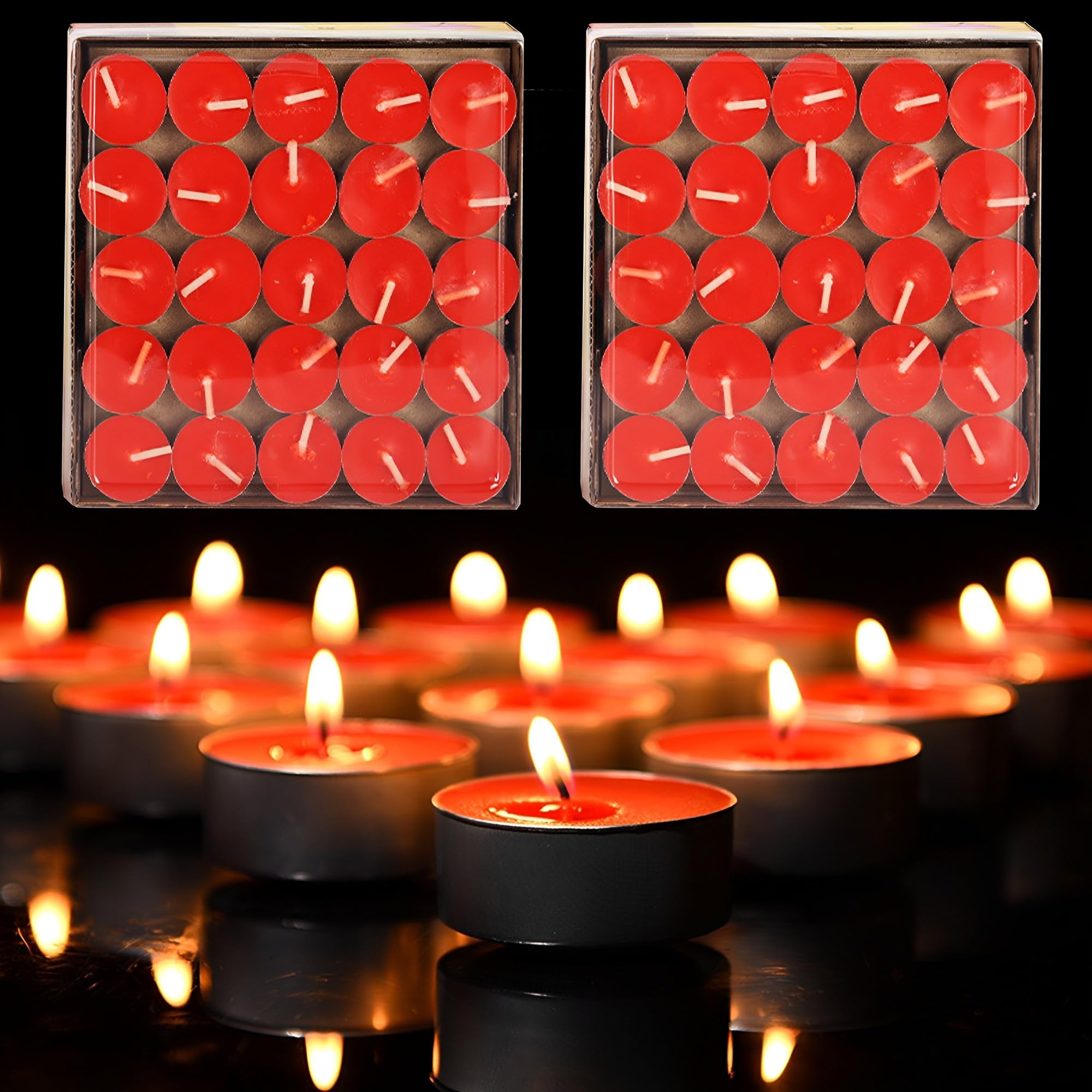 CINY 50 Pack Tea Light Candles, Small Size 2 Hour Burn Time, Round Paraffin Candle, Romantic Wedding Lover Proposal Confession Artifact, Smokeless Tea Wax, for Home, Outdoor, Restaurant, Party (Red)