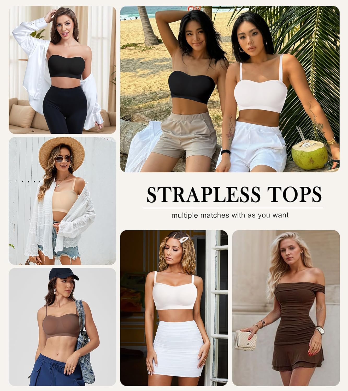 Strapless Bra for Women Wireless Padded Bandeau Bra Seamless Non-Slip Silicone Tube Top Push Up Bralette - Image 6