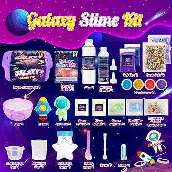 iKidiki Slime Making Kit, Toys for 6 7 8 9 10 11 12 Year Old Girls Boys Gifts Birthday Galaxy Slime Kits for Girls 6-12 Year Old Girl Boy Gifts Fluffy Slime Kids Birthday Presents Craft Kits for Kids