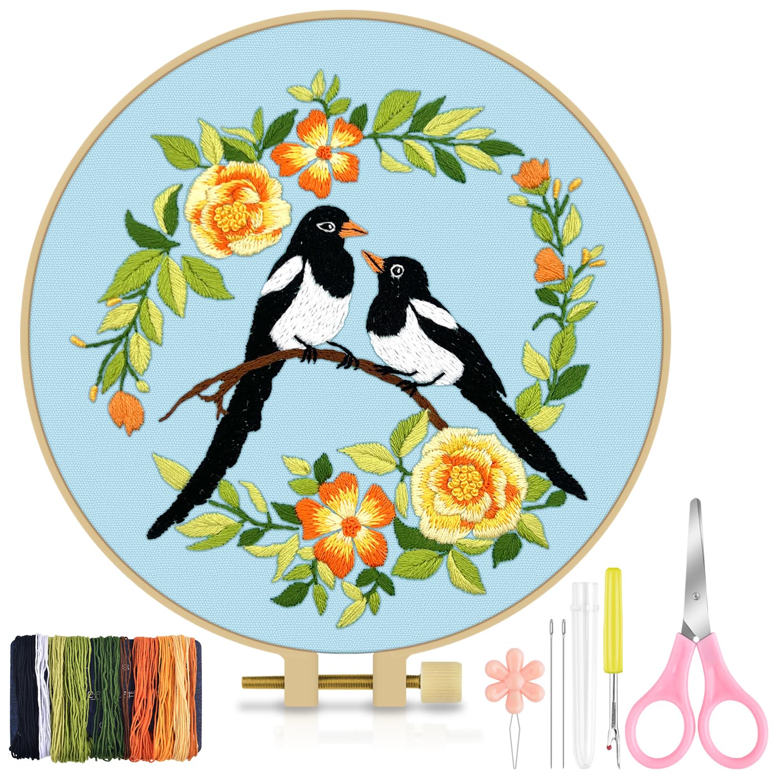 TINDTOP Embroidery Kit for Beginners Adult, Bird Embroidery Kit for Beginners Include Embroidery Cloth Hoops Threads for Craft Lover Hand Stitch with Embroidery Skill Techniques