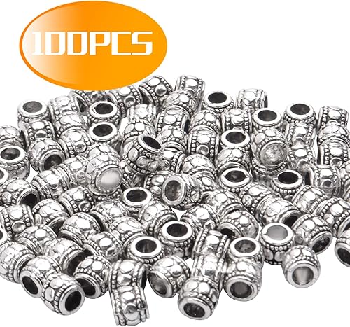 Miniatura 2 de BronaGrand 100 cuentas espaciadoras de plata tibetana, cuentas de agujero grande, cuentas de tubo hueco para bricolaje, collares, pulseras