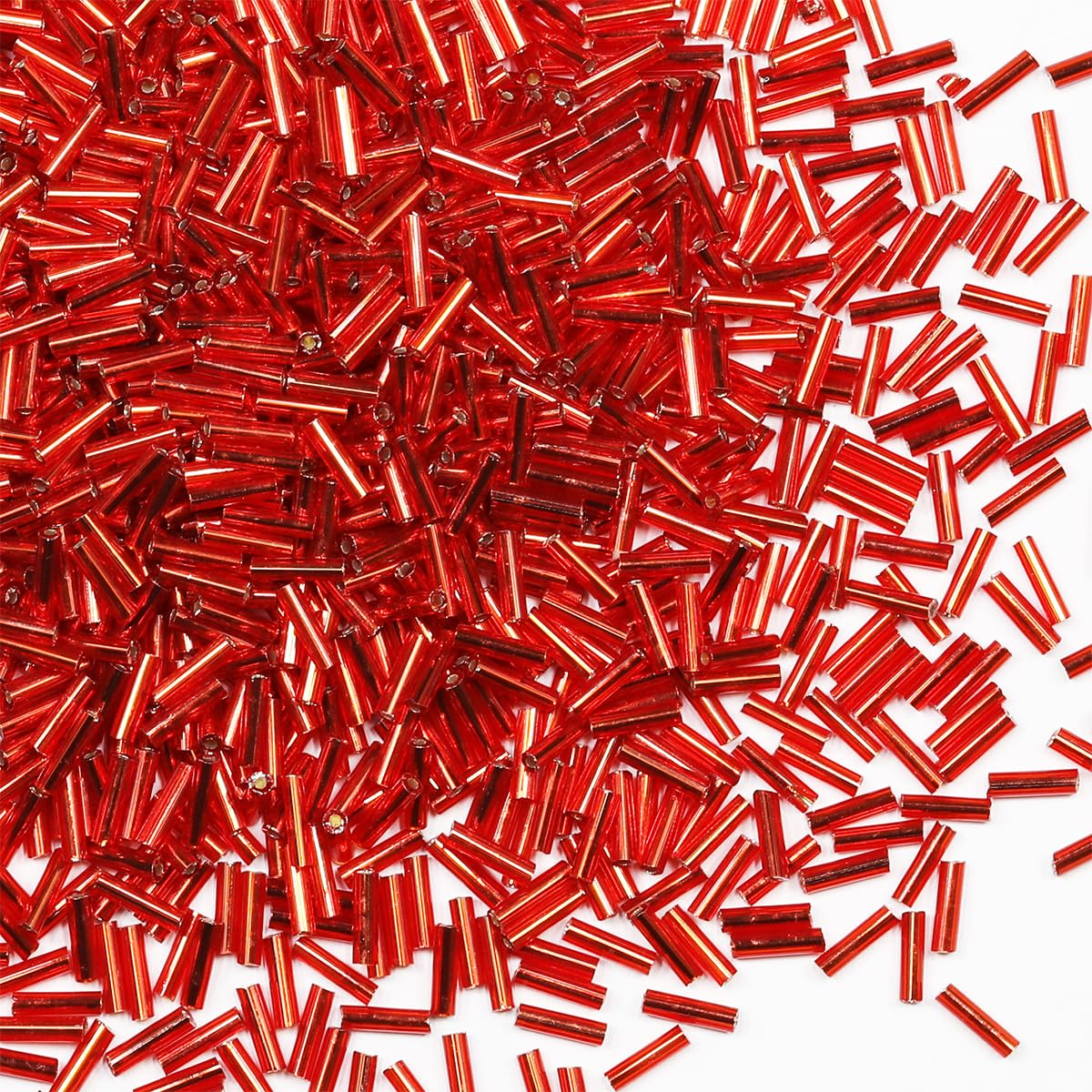 2420pcs/80g Tube Beads Glass Bugle Seed Beads Length 6mm Tube Beads for Jewelry Making (Red Silver Core)