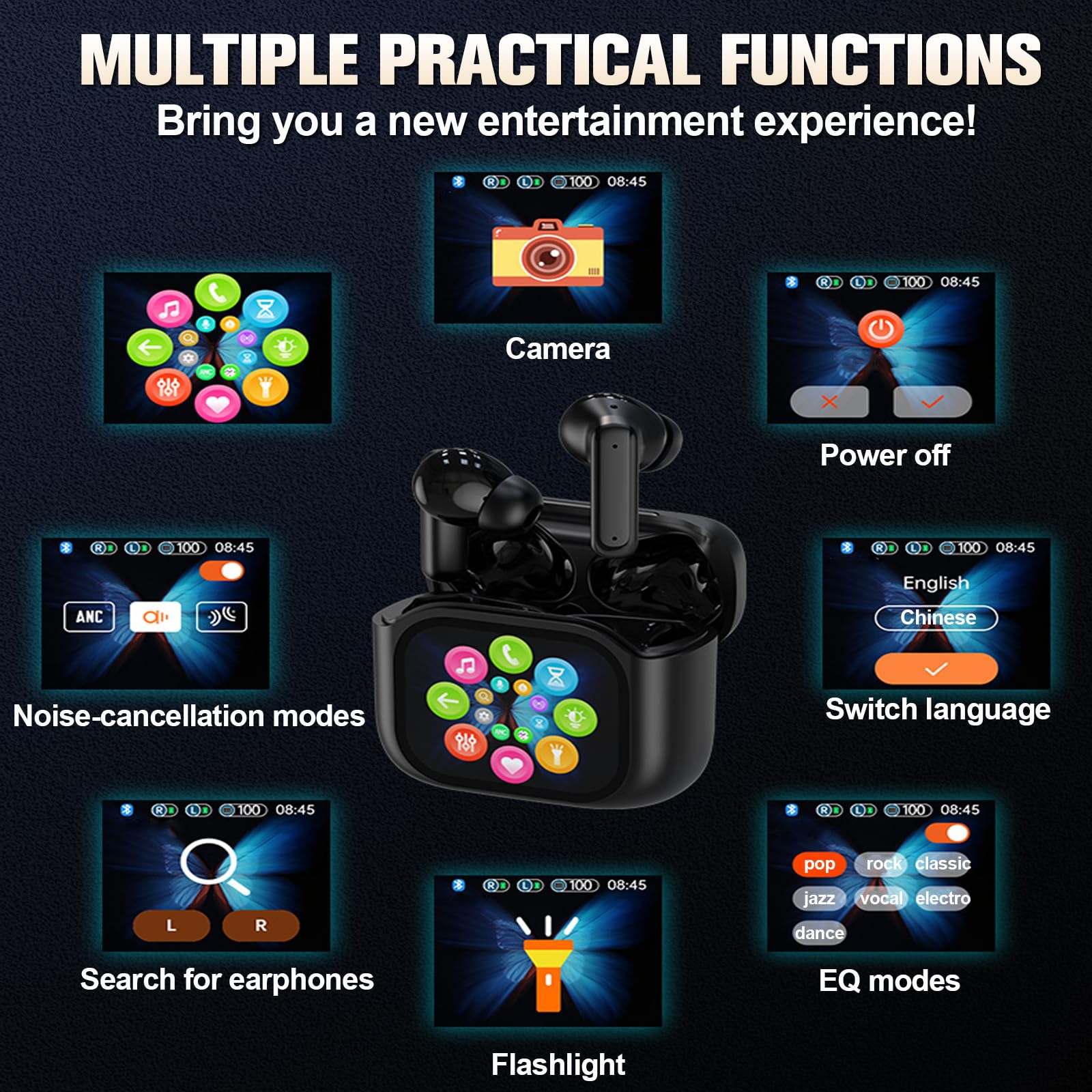 Wireless Bluetooth Touch Screen AI Language Translation Translating Earbuds Real Time Active Noise Cancelling Headphones In Ear Smart Touchscreen ANC Earphones Language Translator Ear Buds for Work - Image 3