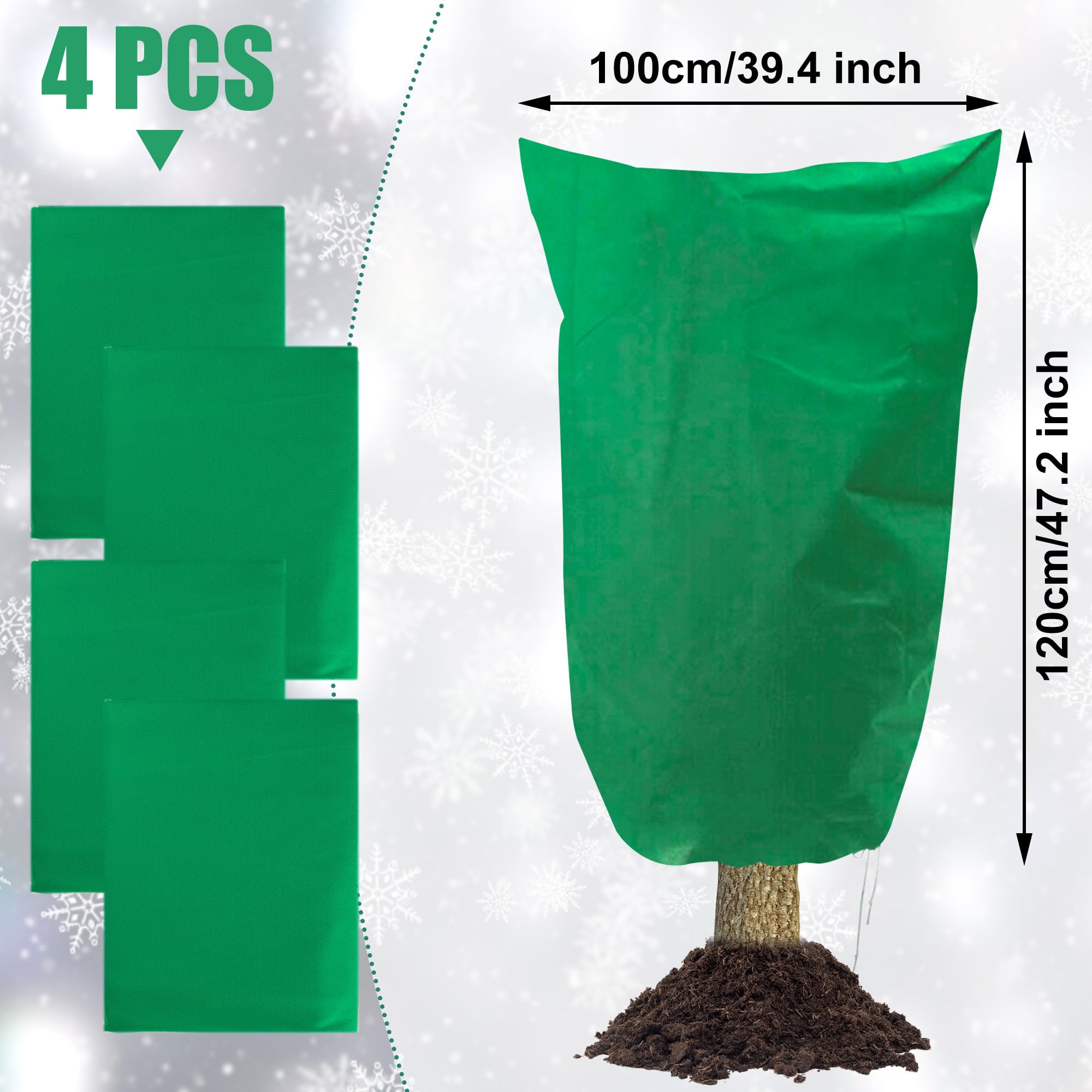4 Pack Plant Covers Freeze Protection Winter Large Frost Cloth Blankets 2.5oz Thicker Plant Protectors Bag Covers for Outdoor Plants with Zipper Drawstring from Cold Frost Wind Pest, 39.4