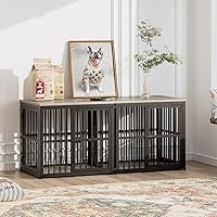 Vista 5 de Lyromix Mueble de jaula para perros de 27 pulgadas con 3 puertas, mesa auxiliar de madera resistente para perros pequeños, múltiples unidades se