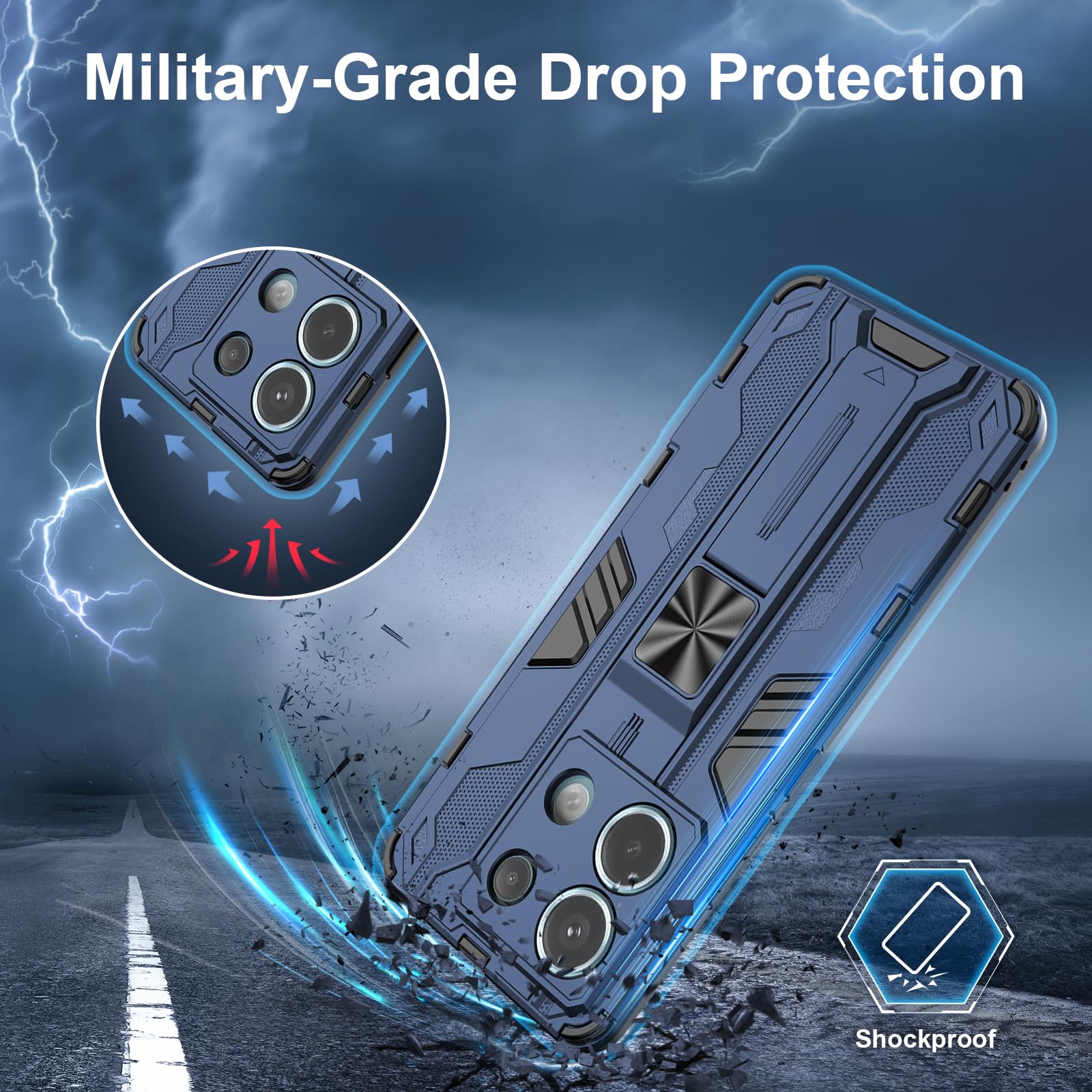 Funda para Xiaomi Redmi Note 15 Pro 5G, Carcasa Antigolpes con Soporte anular metálico, Case Protectora de Grado Militar, Azul — view 169