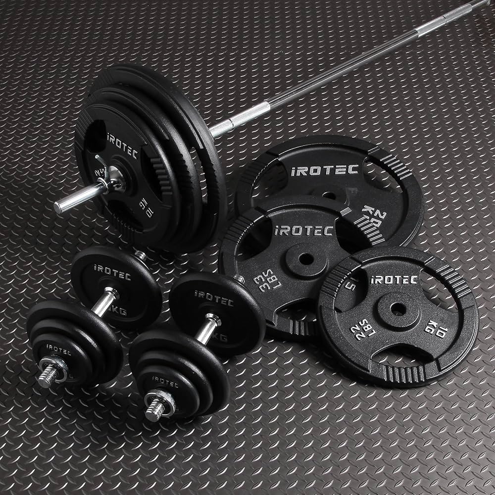 引取限定 IROTEC 140KG アイアンバーベルセット他 バーベル ダンベル 140KGセット（アイアン）/IROTEC（アイロテック）