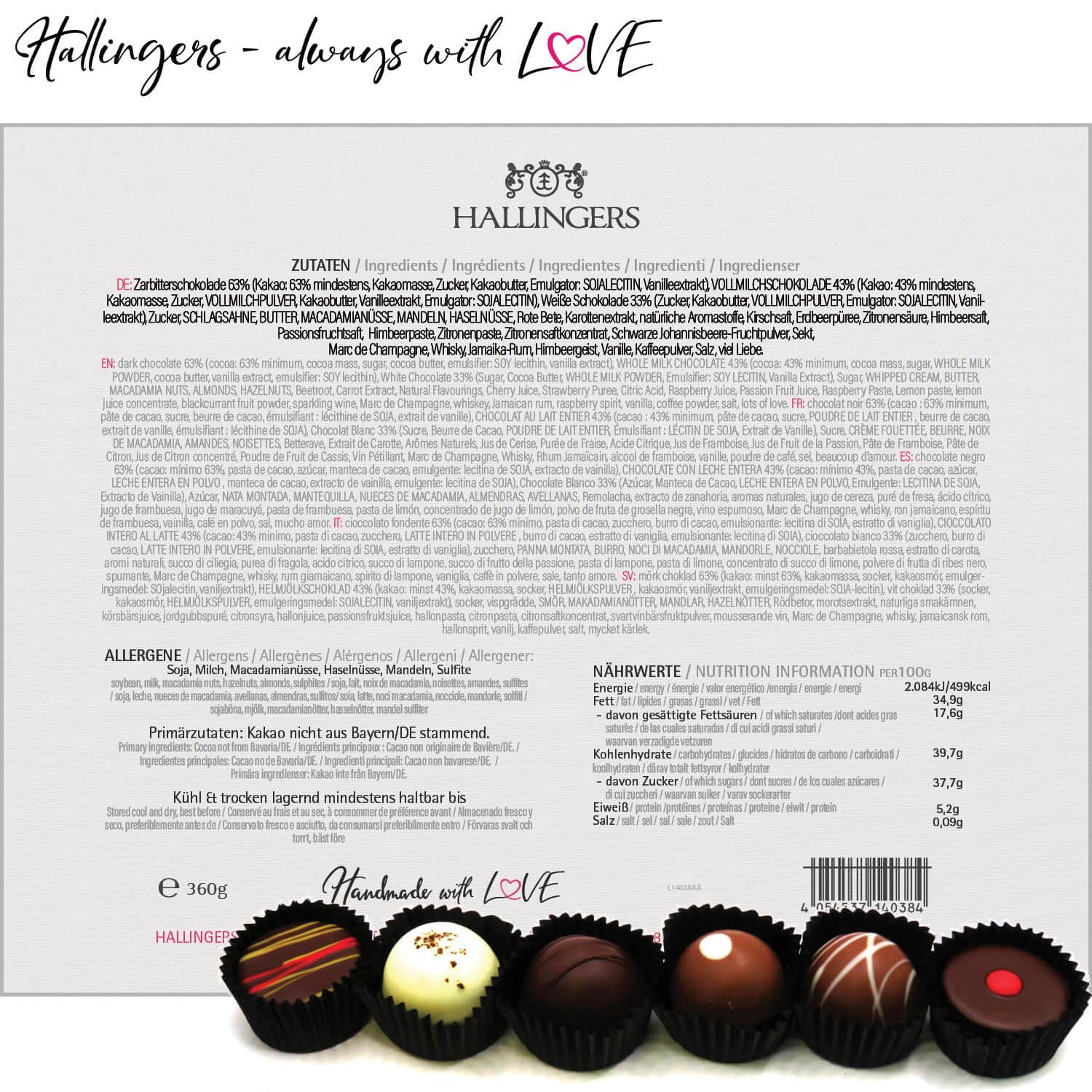 Hallingers Genuss Manufaktur Pralinen Dankeschön-Geschenk - mit & ohne Alkohol, handmade aus Confiserie-Edelkakao in wertiger XXL-Geschenkbox "Vielen Dank", Geschenkidee für Frauen Männer