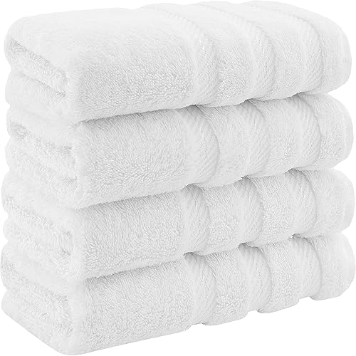 American Soft Linen Luxury Hand Towels for Bathroom, 100% Cotton Turkish 4 Piece Hand Towel Set, 600 GSM Hand Face Towels for Kitchen, White Hand Towels