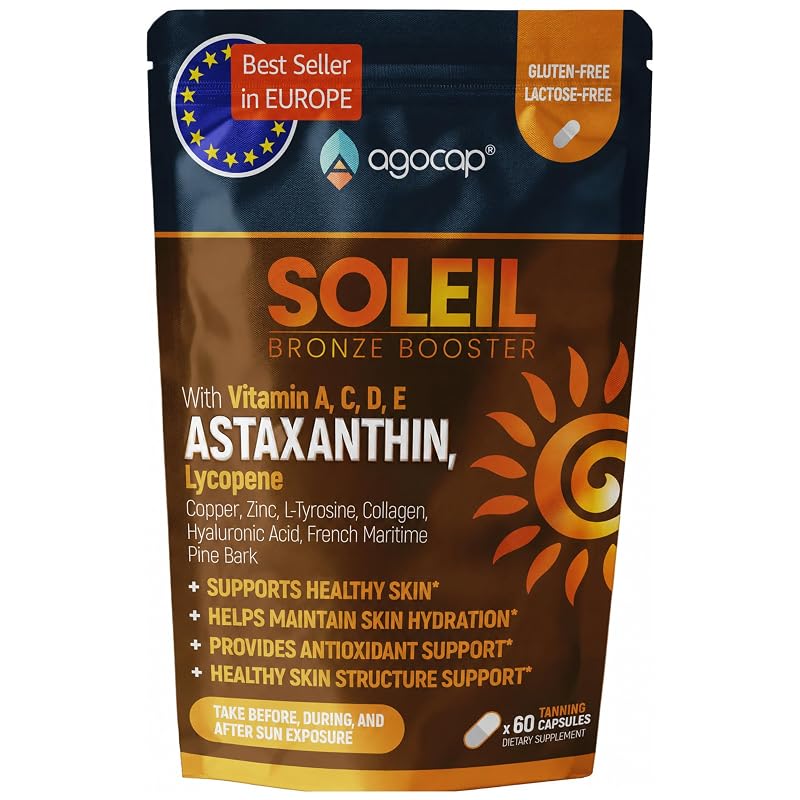 Agocap Suplemento para Bronzeamento com Astaxantina, Licopeno, Betacaroteno e Colágeno, 60 cápsulas