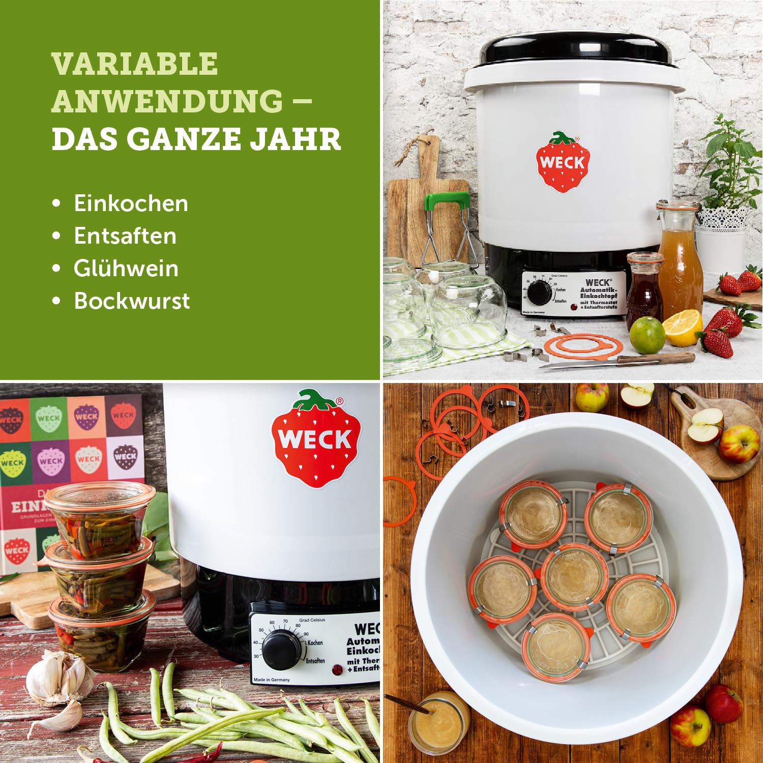 WECK Einkochautomat WAT34 Kunststoff mit Thermostat – 29L Einkochtopf, Glühweinkocher, Dampfentsafter, Einweckautomat – Made in Germany, hochwertig & vielseitig