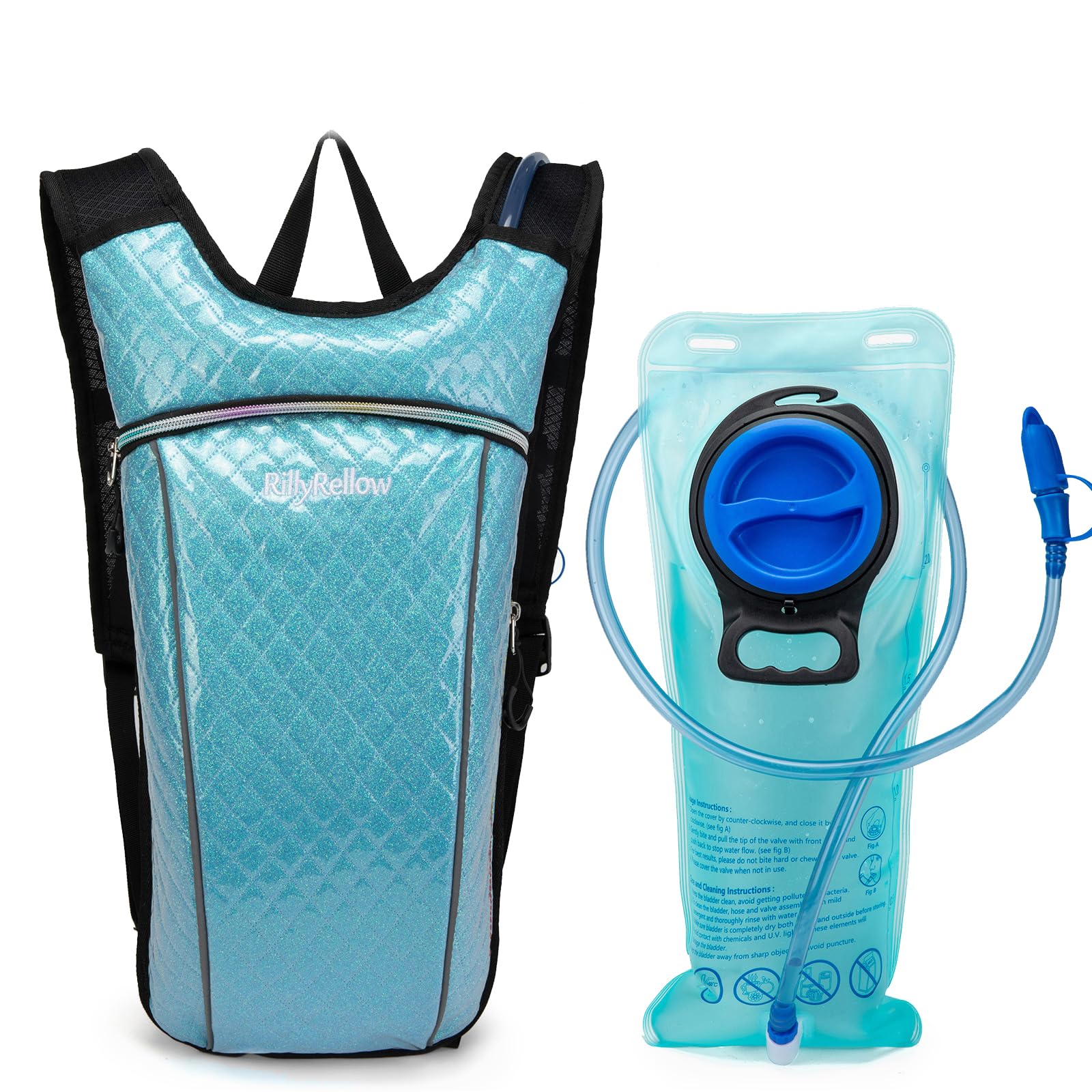 Hydration Backpack with 2L Water Bladder, Lightweight Insulation Water Backpack, for Raves Festivals Concert, Hiking, Biking, Climbing, Running and More (Rhombus - Blue, 2L Water Bladder)