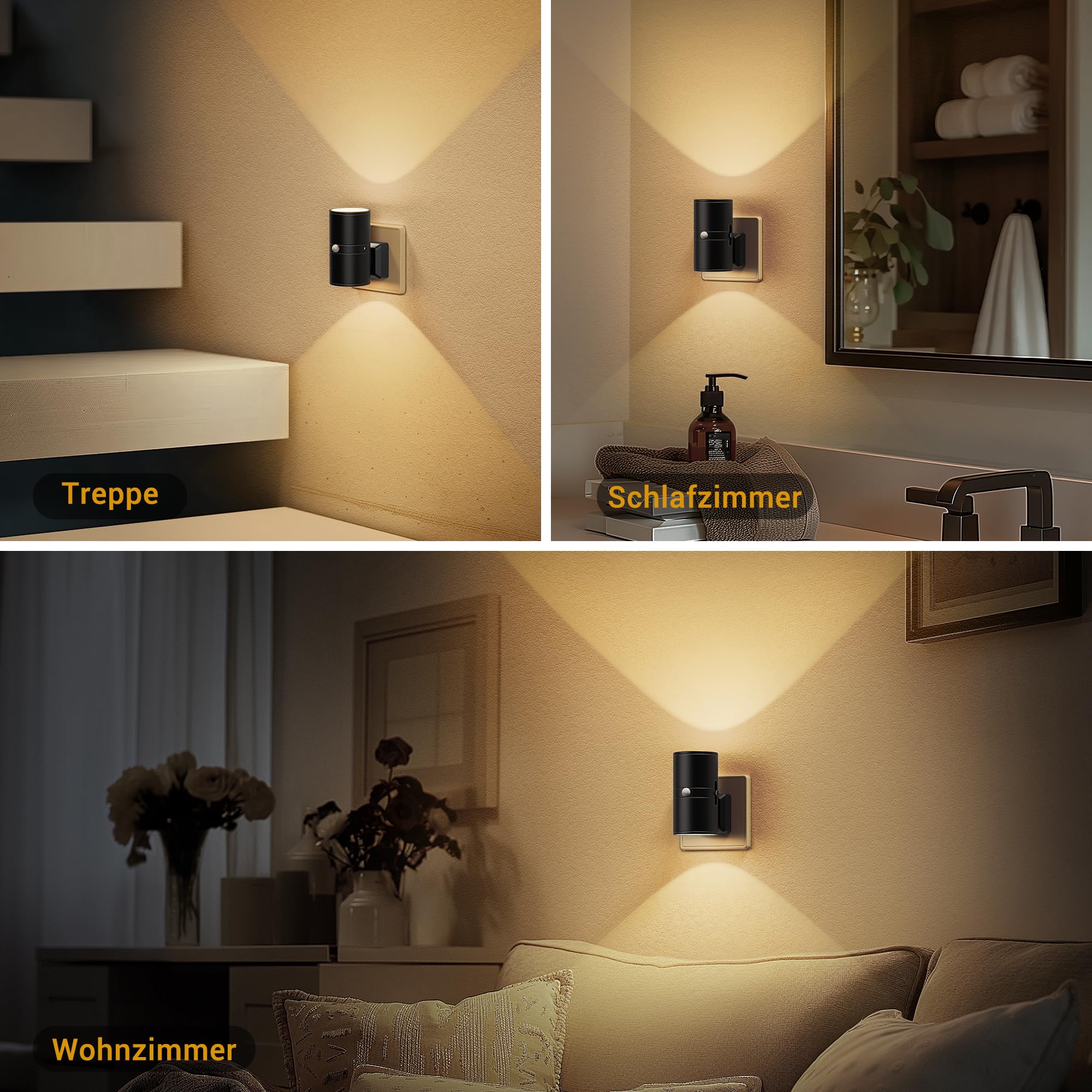 JandCase Lampka nocna z czujnikiem ruchu, lampka nocna dla dzieci z regulacją jasności 0-100LM, 3 tryby, 3000K ciepła biel, lampka z czujnikiem ruchu do sypialni, kuchni, salonu, 1 opakowanie