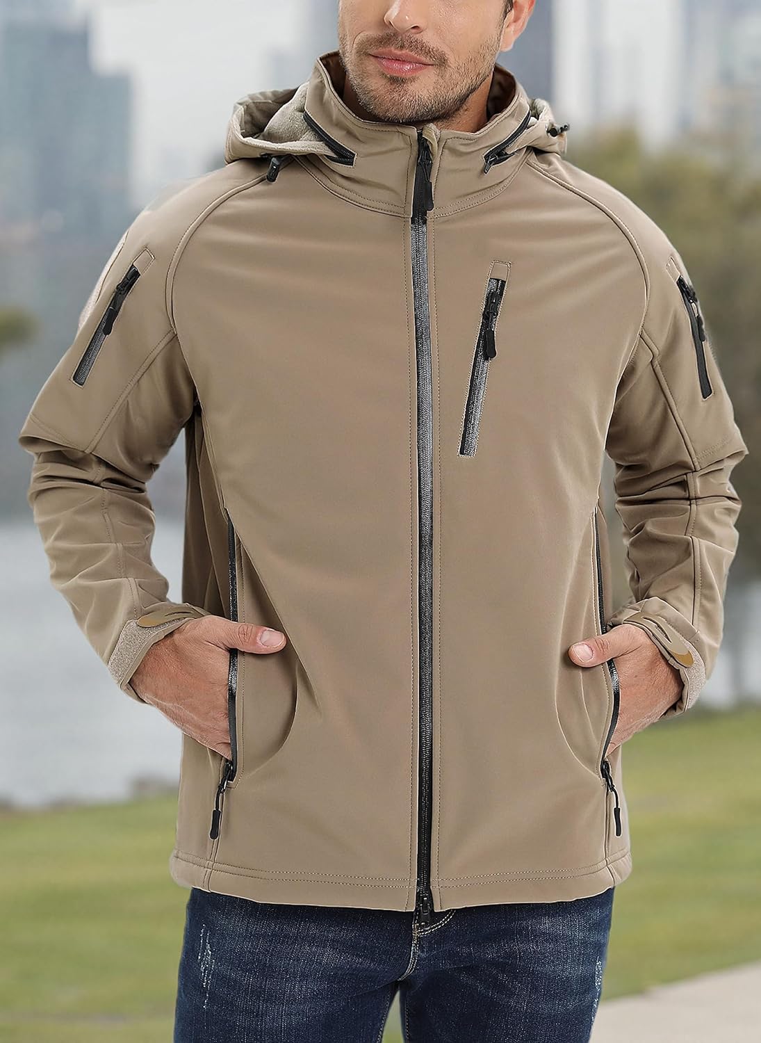 TACVASEN Men's Rain Jacket Tactical Military Hoodie Waterproof Windbreaker Softshell Winter Fleece Coats Hiking Outdoor - Image 8