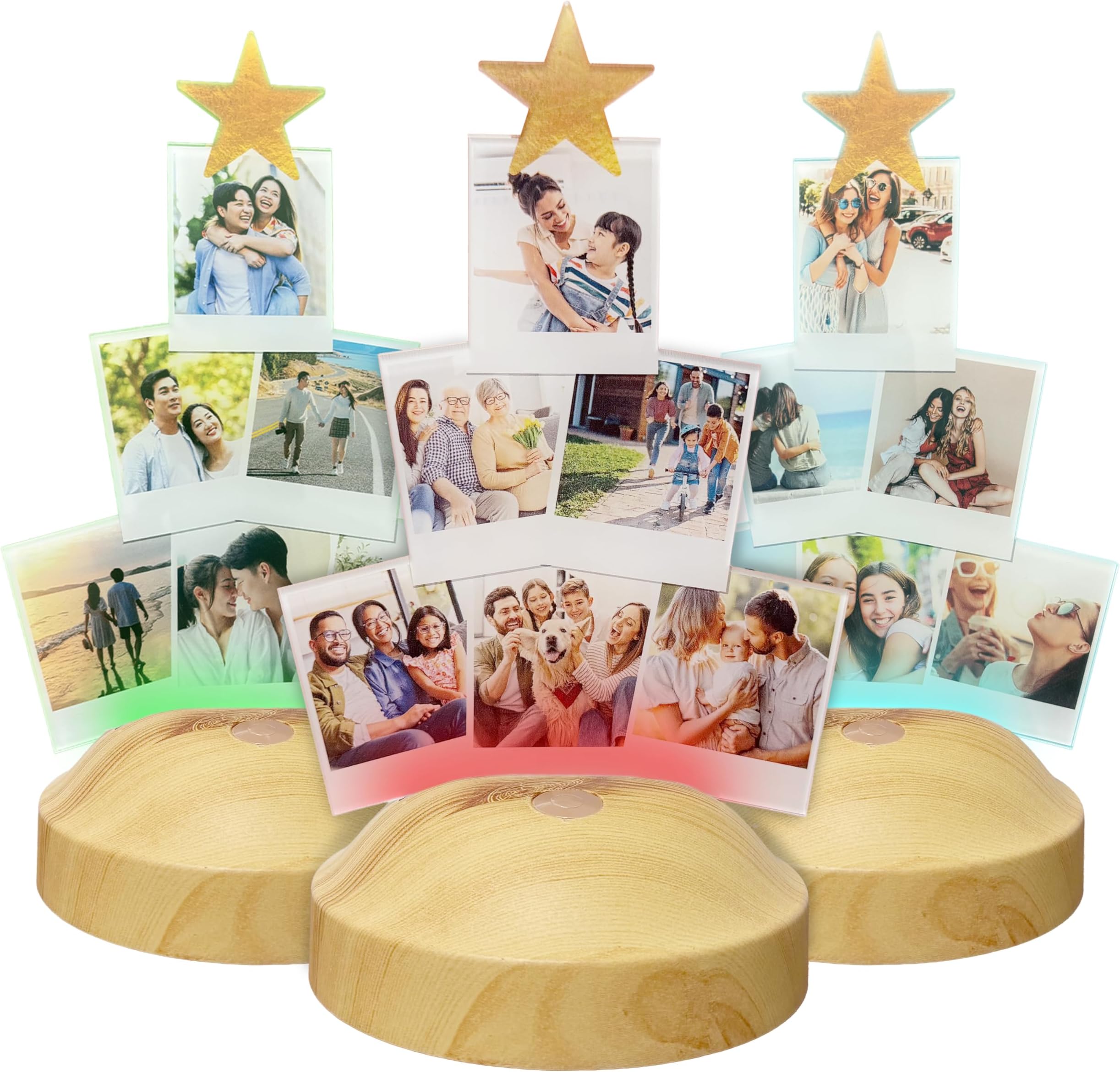 Personalized LED Christmas Tree Acrylic Photo Light Gift – Custom Name Picture Memory Display with 6 Color Changing Lights & Wooden Base – Unique Holiday Decor for Family, Couples, Kids, Friends