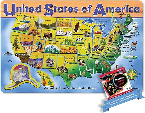 Melissa & Doug Mapa de Estados Unidos: Paquete de rompecabezas de madera con 1 tema compatible con M&D Scratch Fun Mini-Pad (03797)