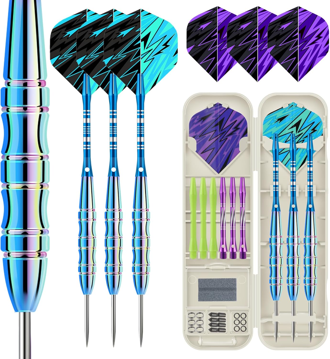 Professional Steel Tip Darts Set, 3 Pack 21/22/23/24g Darts Metal Tip Set with Extra Dart Shafts/Flights & Dart Accessories, Dart Boards for Adults, Includes Sharpener & Darts Case