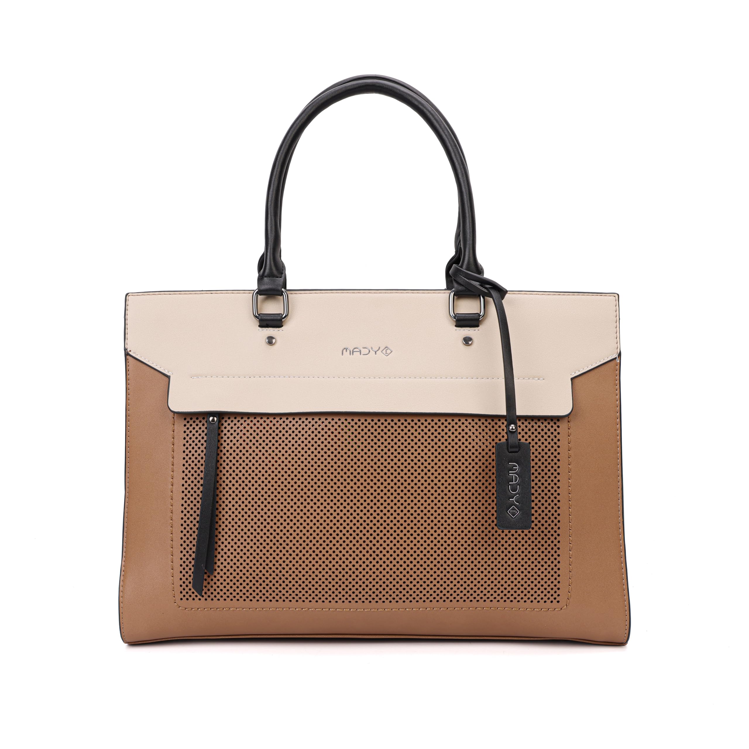 MADY Averon Women's Handbag Dual-Tone Structured PU Leather Tote with Perforated Design, Top Handles & Spacious Compartment for Office & Travel-image-36