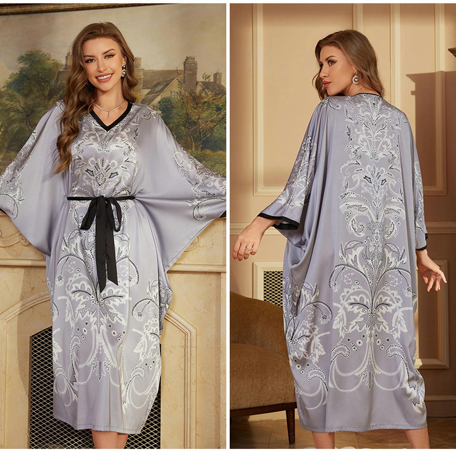 Pigiama Donna Camicie da Notte E Camicie da Notte in Raso da Donna - Pigiami A Maniche Lunghe Primaverili E Autunnali, Indumenti da Notte alla Moda E Comodi per Le Donne-Un-Una Taglia