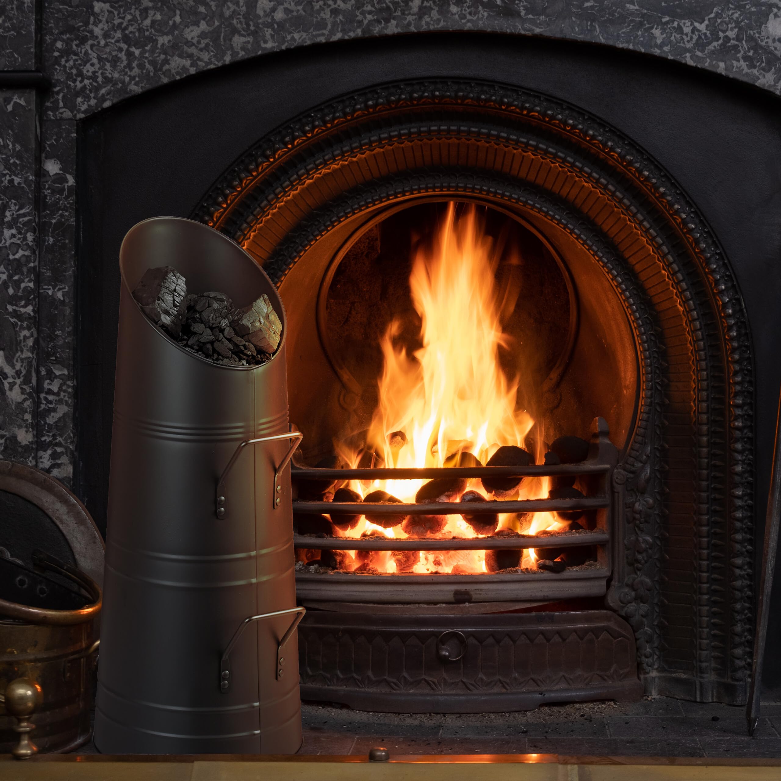 Reaxdays Charbonnière, 12 litres, 2 poignées, à remplir, métallique, pour Le granulé de Bois ou Le Charbon, Noir