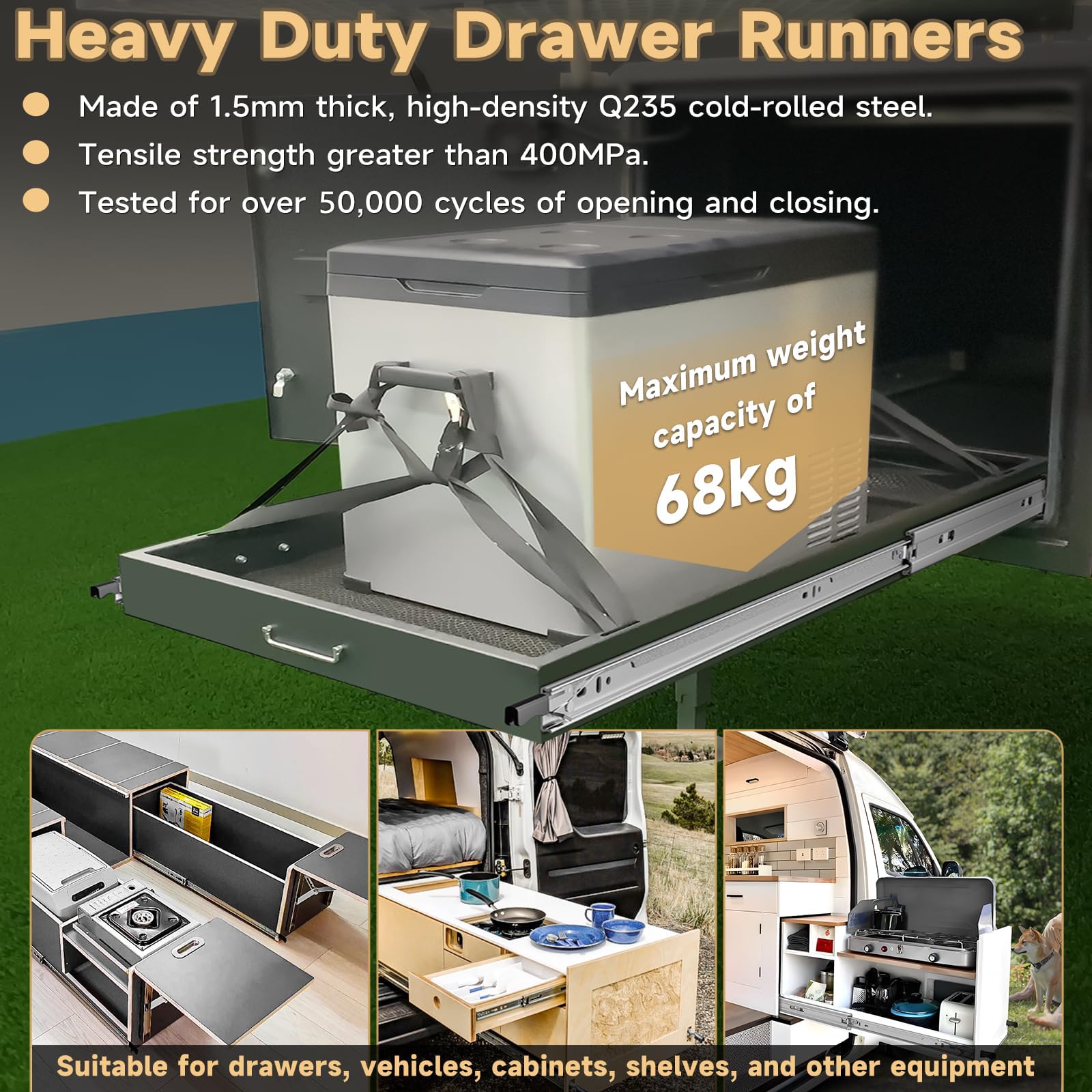 AOLISHENG Guias Correderas Para Cajones Con Freno 900mm Rieles Para Cajones Extensión Completa 50 KG Capacidad Carga Guías Laterales Para Cajones Con Rodamiento de Bolas 1 par (2 piezas) - 5