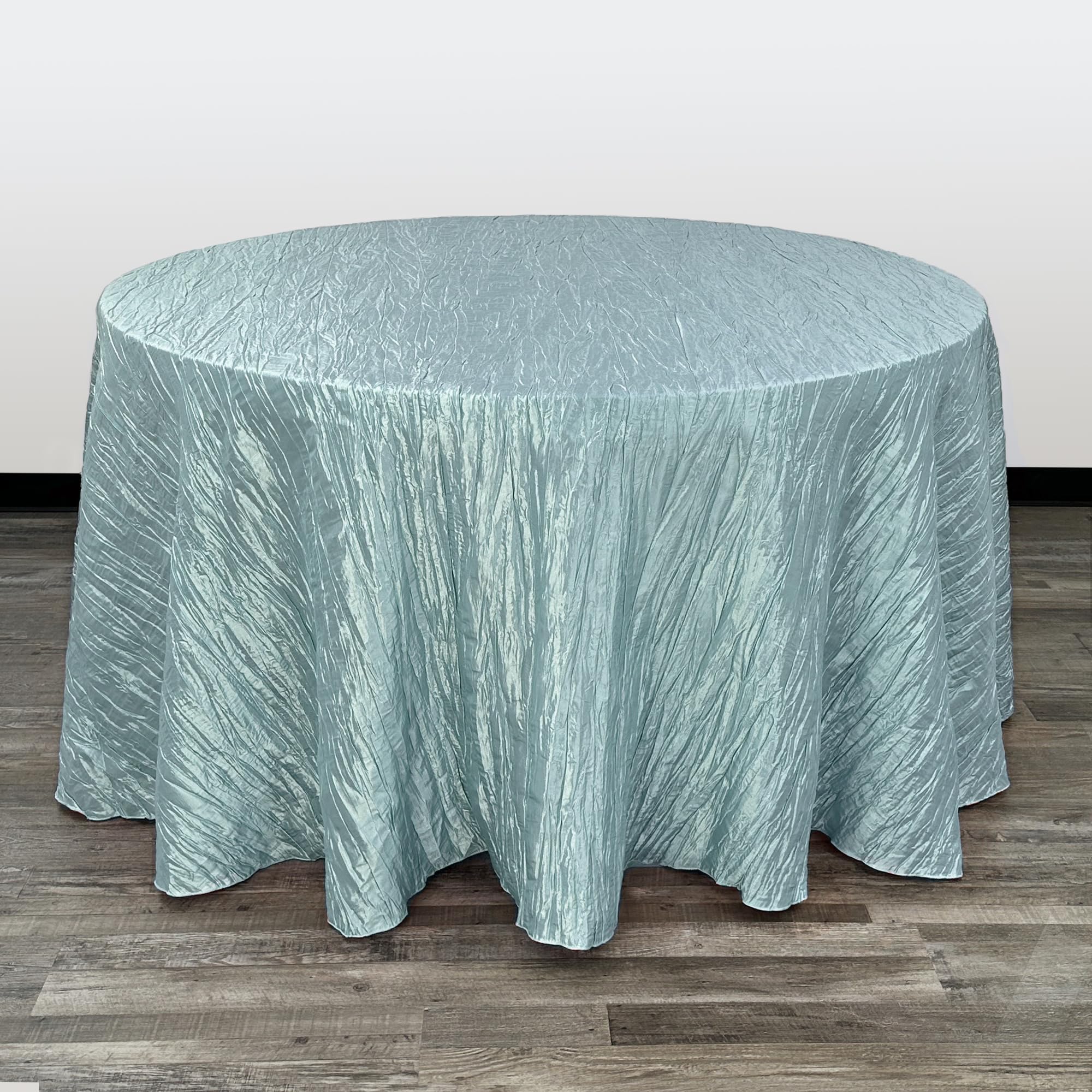 YOUR CHAIR COVERS - 120 Inch Round Crinkle Taffeta Tablecloth - Dusty Blue, Crushed Shiny Dining Table Cloth for Wedding Party Birthday Baby Bridal