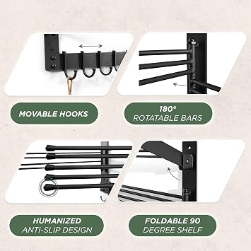 BATODA Wall-Mounted Steel Clothes Drying Rack, Solid Steel, Multi-function
