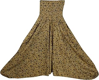 Boho Harem Yoga Pants, Moss Green Floral High Waist Genie Pant S/M/L