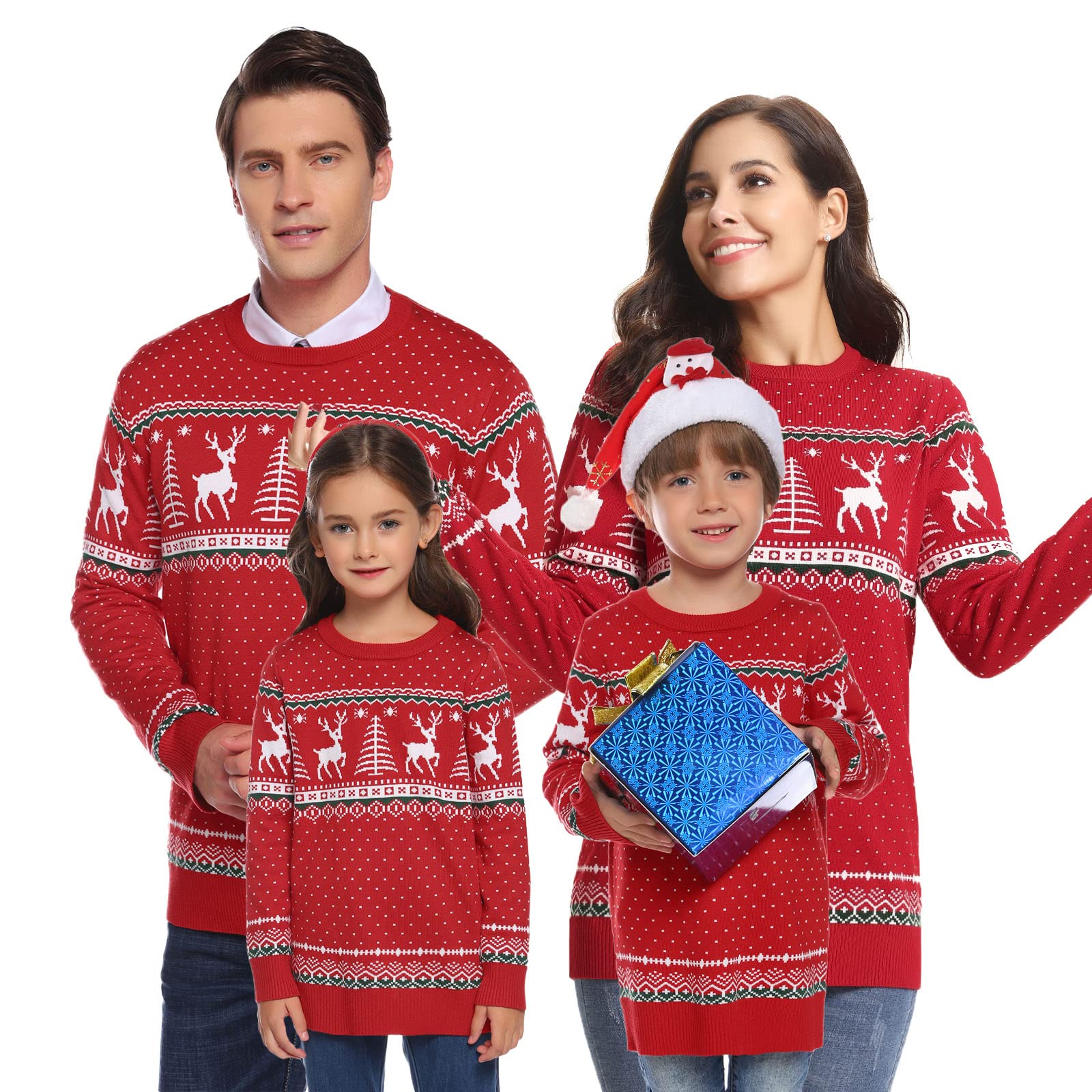 Totatuit Family Matching Christmas Sweater Elk Christmas Tree Print Pullover Tops Ugly Knitted Knitwear