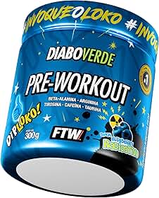 FTW Pré-Treino Diabo Verde Diploko em Pó com Cafeína, Aminoácidos Beta‑Alanina e Arginina para Treinos e Atividades Físicas - Pote 300 g (Blueberry Radioativo)