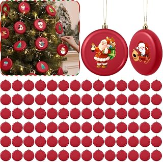 100 Pcs 4 Inch DIY Christmas Ornaments Red Blank Ball Ornament Xmas Plastic Matte Flat Discs Christmas Tree Hanging Ornament Decorations DIY Crafts Painting Drawing Stickers Decals