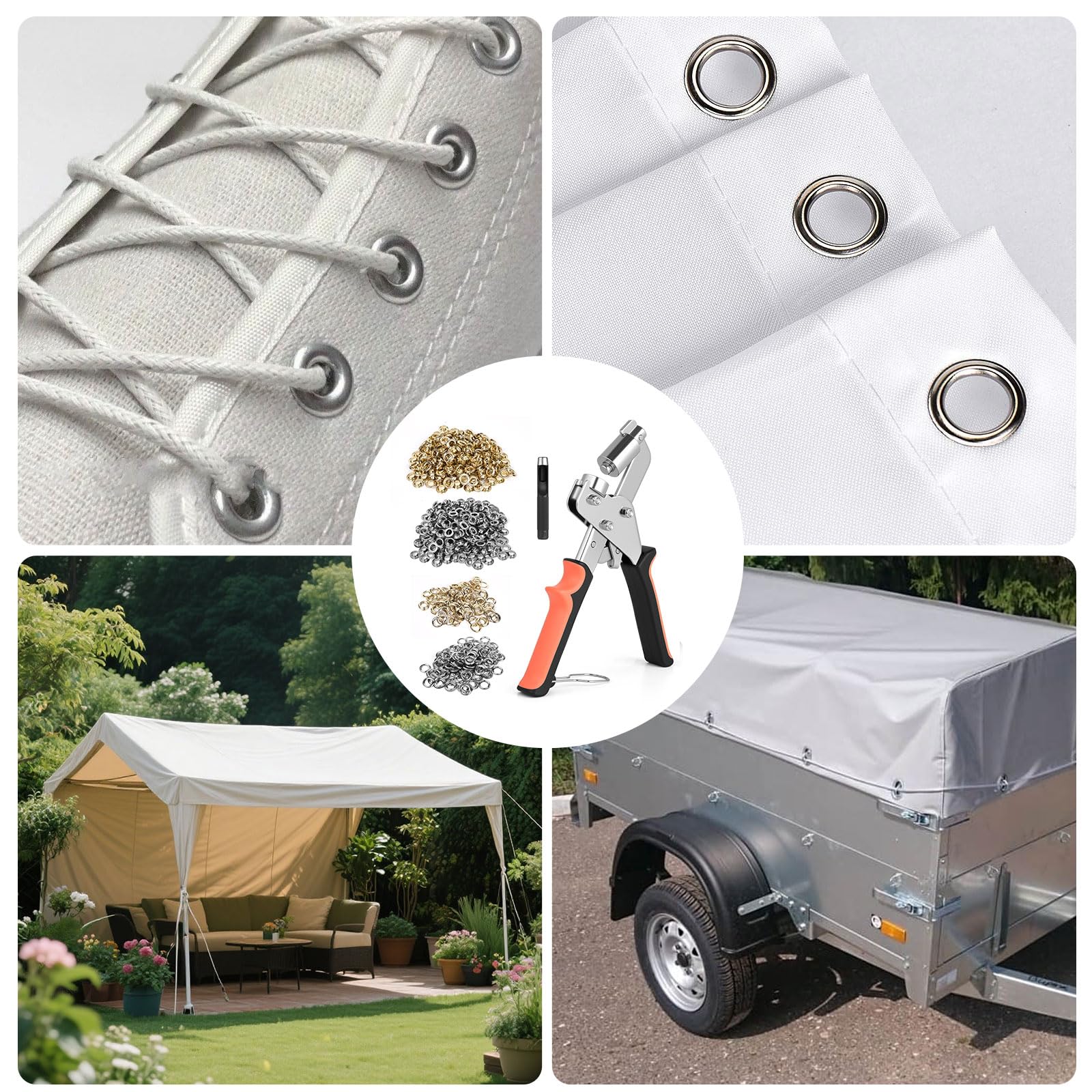 Occhiellatrice, Pinza Per Occhielli Metallici Professionale 10 mm Con Leva E Magnete, Occhiellatrice Per Teloni Con 500 Occhielli E Utensile Da Battuta, Per Cartone, PVC, Fai Da Te