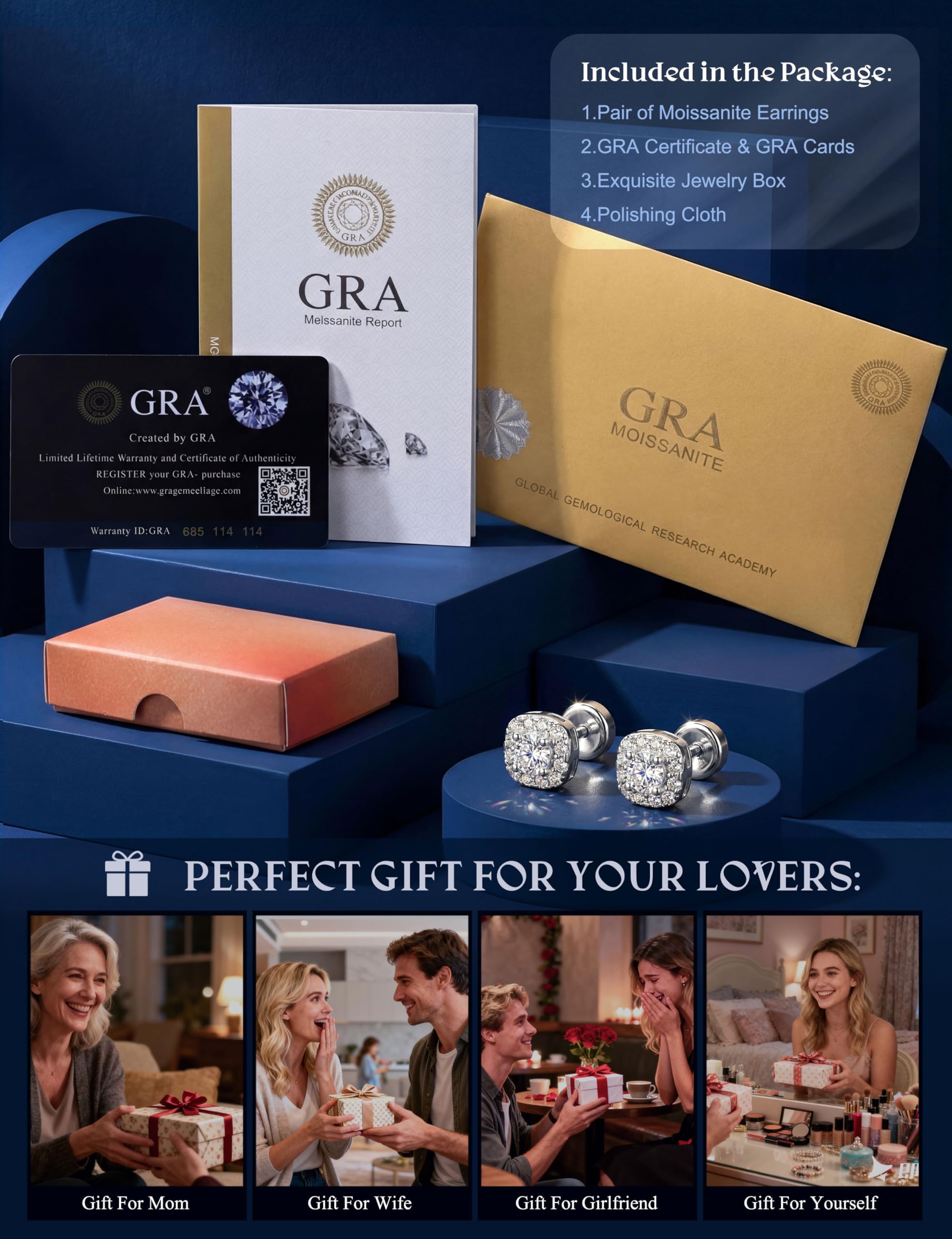 Adramata Pendientes Moissanita Mujer Hombre Plata de Ley 925, Pendientes de Botón Hipoalergénicos Parte Trasera Plana, Pendiente Diamante Simulado Chapado en Oro Blanco 14K, Moissanita D VVS1