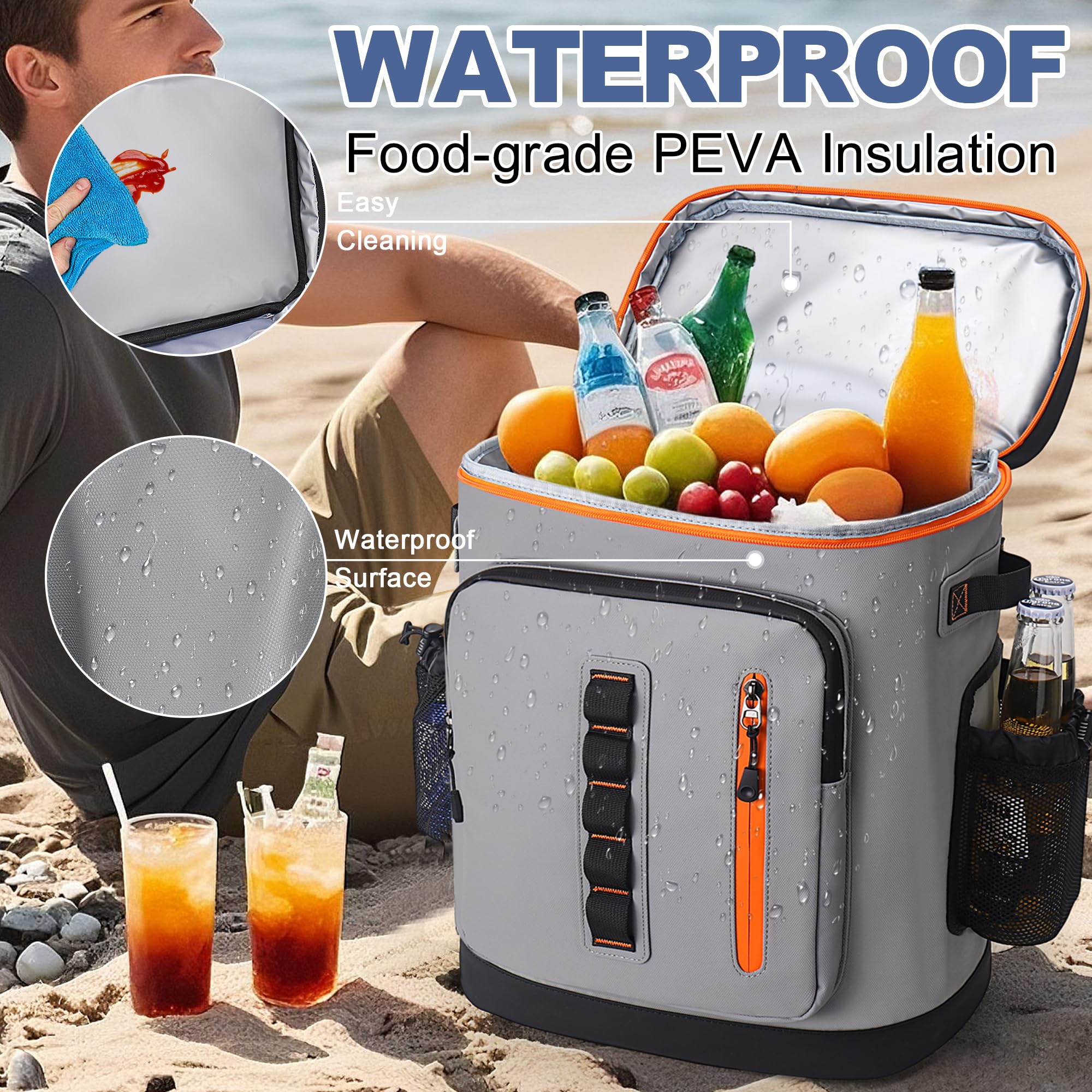 Insulated Backpack Cooler Lightweight Waterproof 35 Can Capacity Outdoor Insulated Cooler Backpack, 35 Can / 25L Large Camping  main image 2