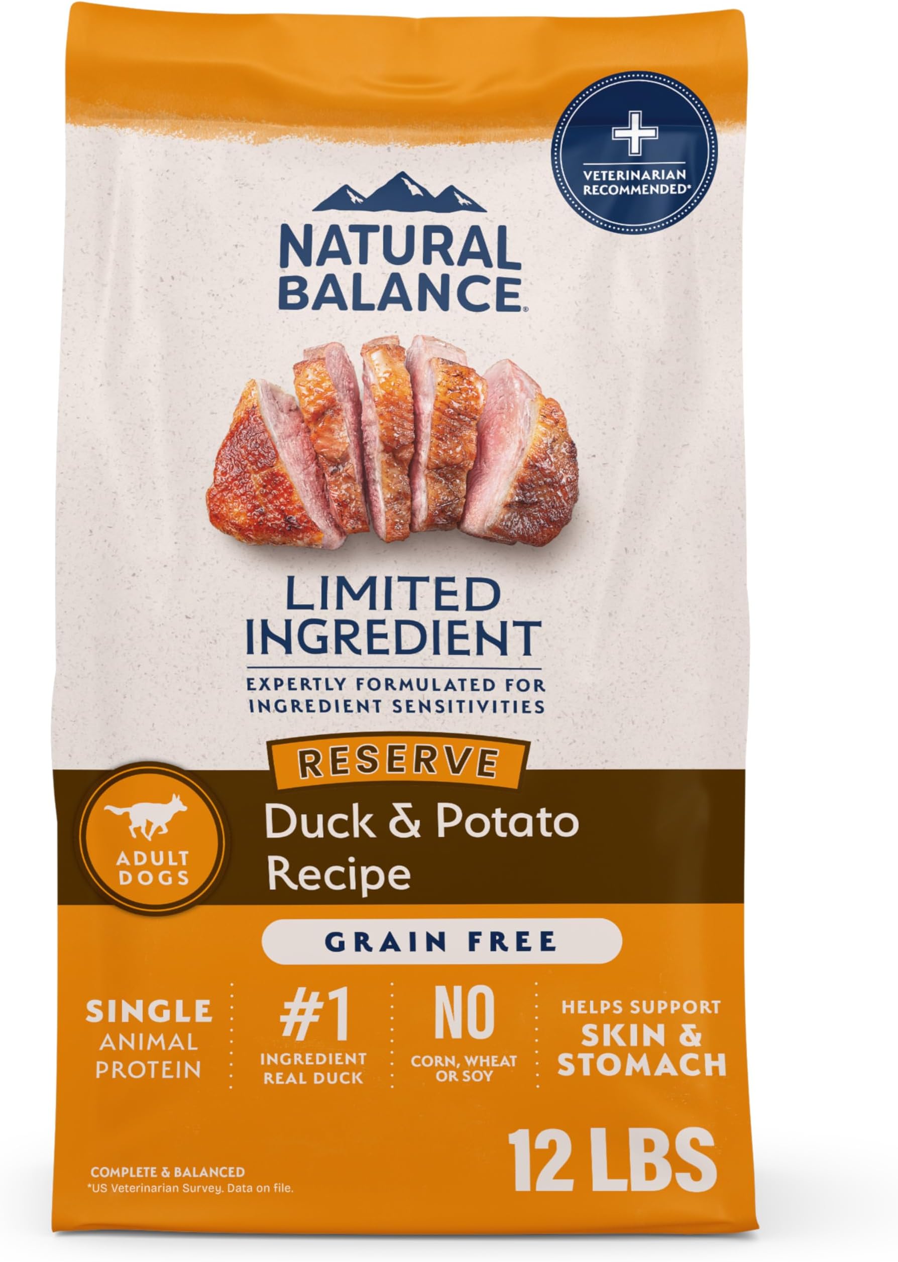 Natural Balance Limited Ingredient Adult Grain-Free Dry Dog Food, Reserve Duck & Potato Recipe, 12 Pound (Pack of 1)