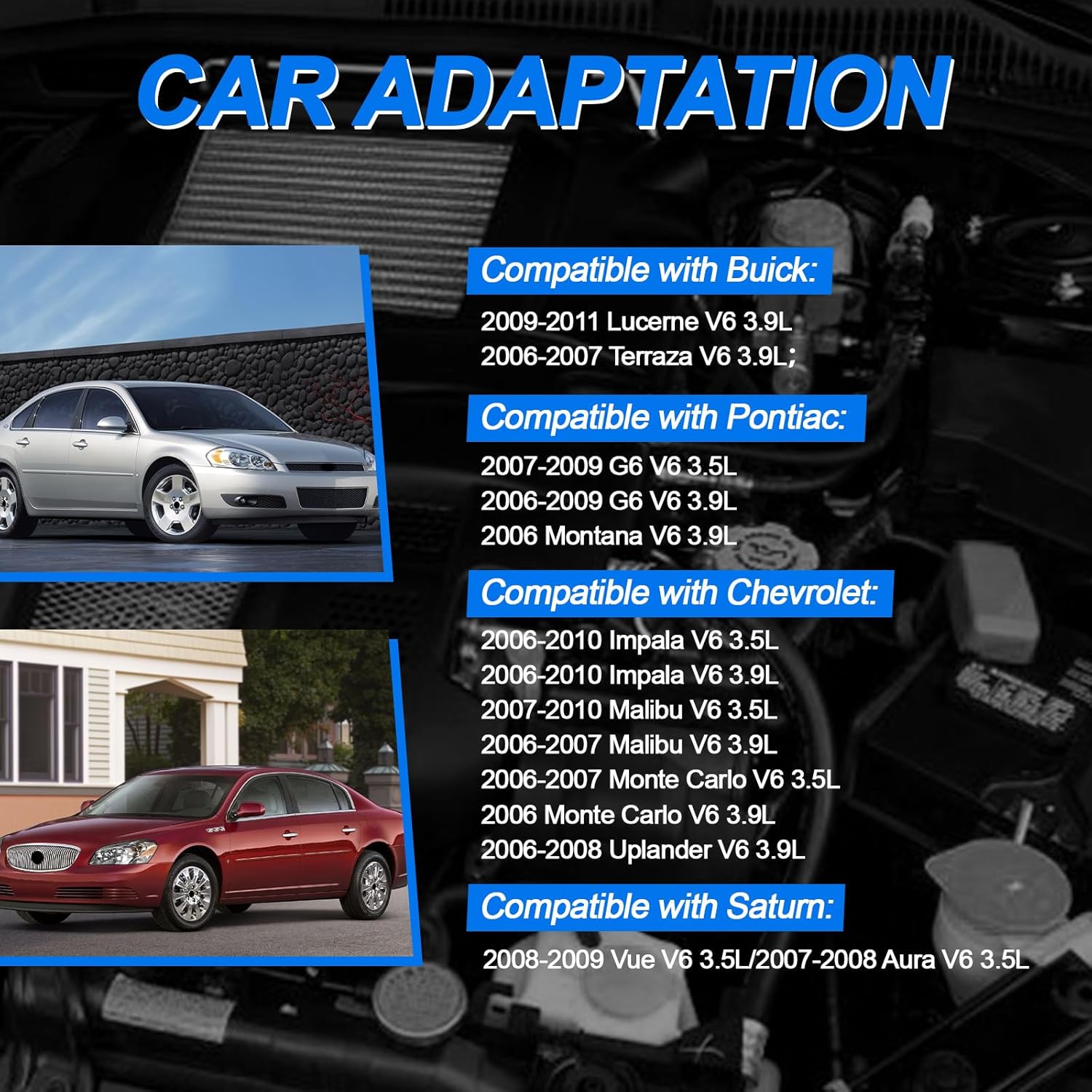 671-6258 Iridium Spark Plugs Wire Set 51432 RC-GMX104 Compatible with Chevrolet Impala Malibu Monte Carlo Pontiac G6 Montana Buick Lucerne Terraza Saturn Vue, Set of 6