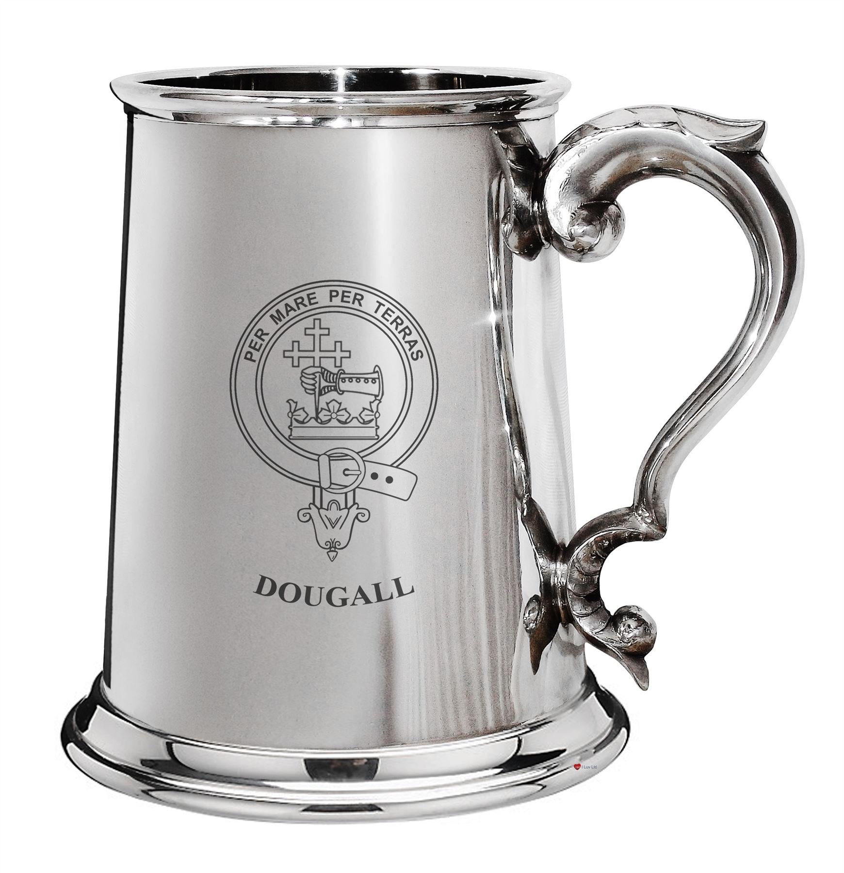 Chope en Étain Dougall I LUV LTD évite la bière tiède grâce au métal poli 1 pinte
