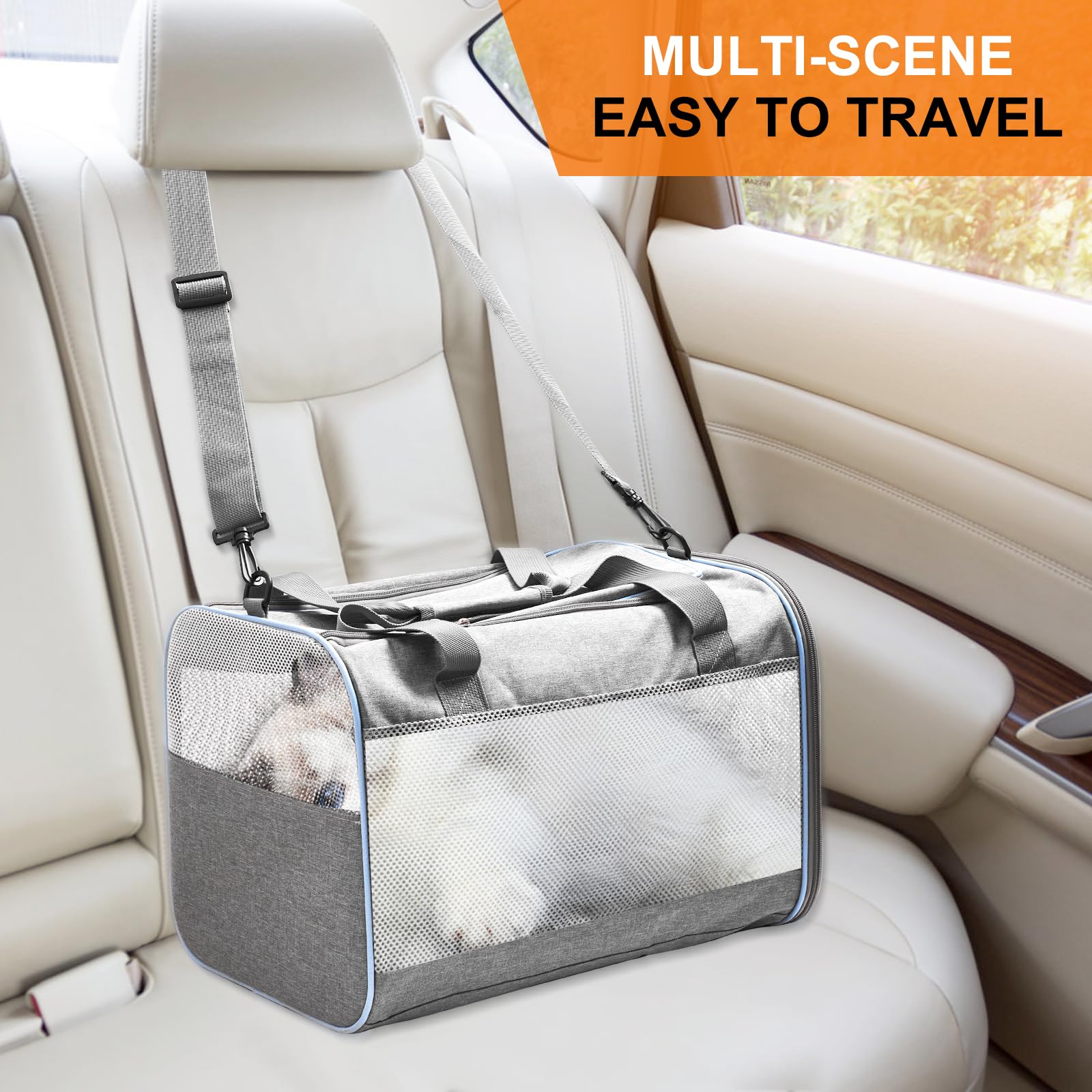 Cinnani Trasportino per Cani e Gatti,Borsa da trasporto per animali domestici portatile e a tracolla, ideale per viaggiare, resistente, durevole e realizzato,grigio