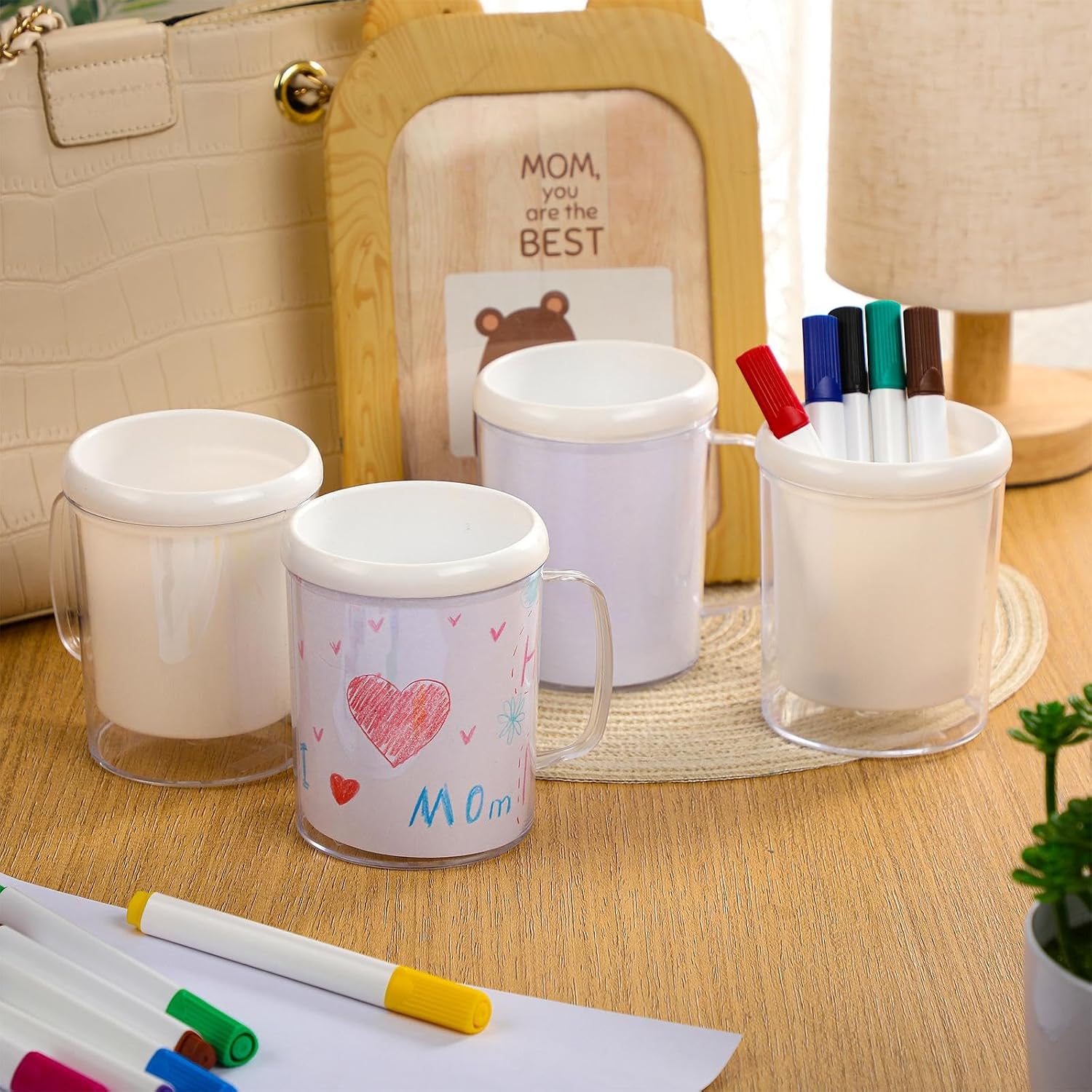 Umigy 36 Set Mother's Day DIY Color Your Own Cups Bulk Painting Your Own Mug Craft for Mom 8 oz DIY Drawing Coffee Cup Ideas Mothers Day Coloring Party Favors Gifts for Grandma Home Activities