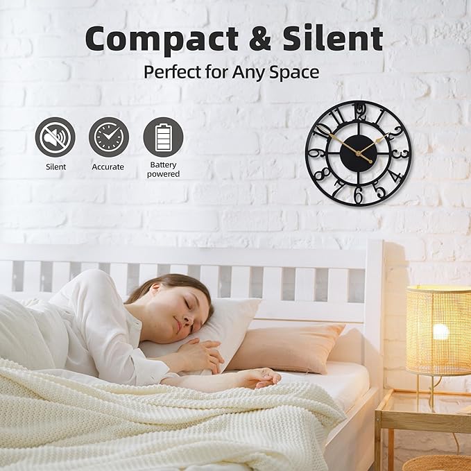 Reloj de Pared Silencioso Moderno Rustico Metal 10 Pulgadas Negro miniatura 4