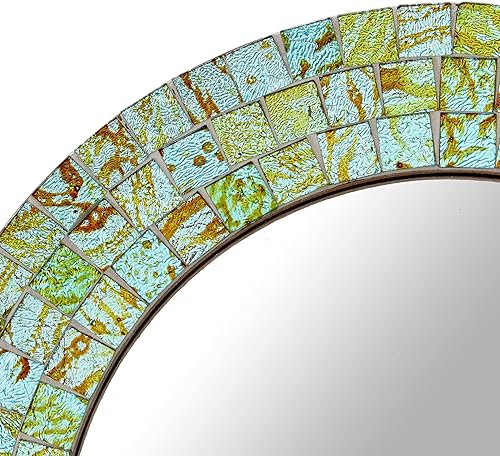 Miniatura 3 de NOVICA Espejo de mosaico de vidrio Aqua Splash