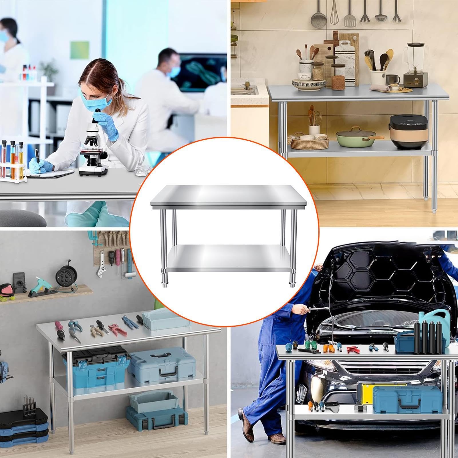 Mesa de trabajo de metal,Mesa de preparación de alimentos | Mesa de trabajo de acero inoxidable con estante inferior - Mesa de metal con base abierta, mesa para hornear de 24x20x31 pulgadas para resta