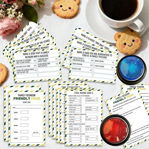 Miniatura 3 de Juego de cartas de disputa familiar con 2 zumbadores de respuesta, juego de reunión familiar, divertido cuestionario de preguntas para reuniones de