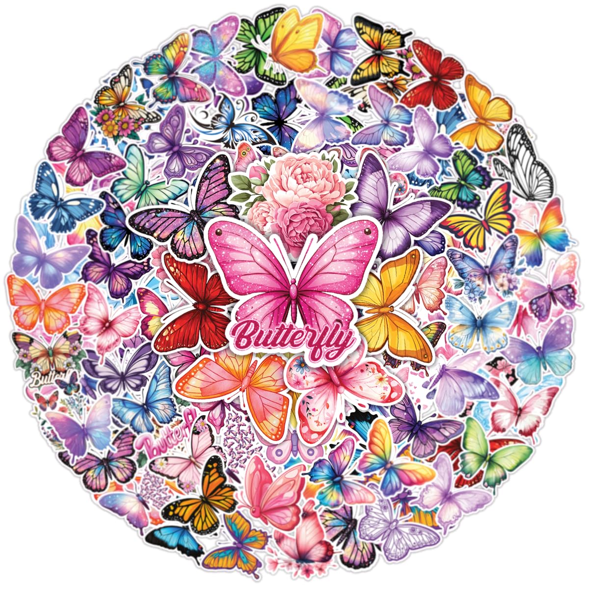 100pcs Butterfly Stickers, Waterproof Decals for Water Bottles Laptop Luggage Computer Scrapbooking Party Birthday Decorations