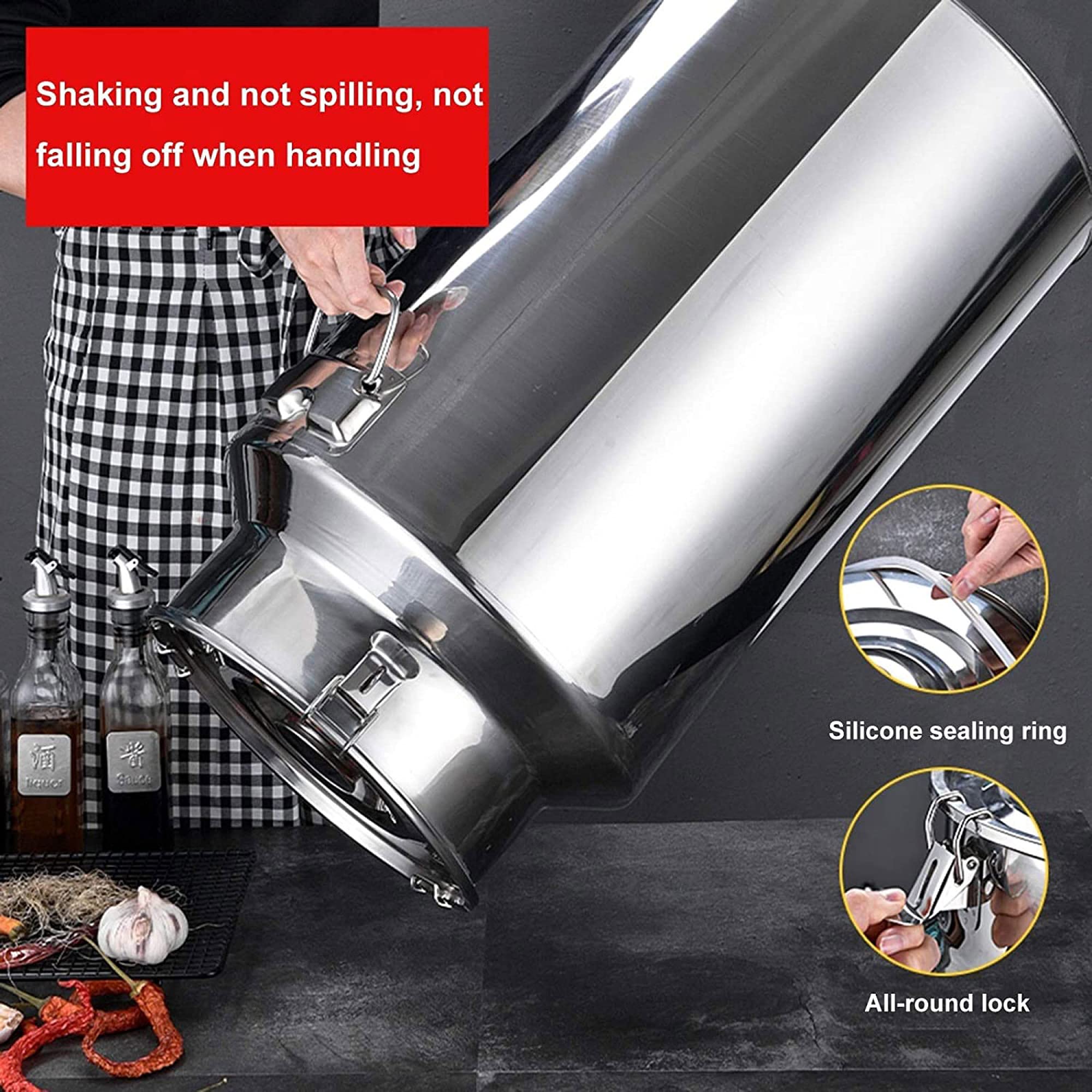 Lechera de acero inoxidable, jarra resistente de 64 litros con tapa sellada para lácteos, bebidas, uso al aire libre