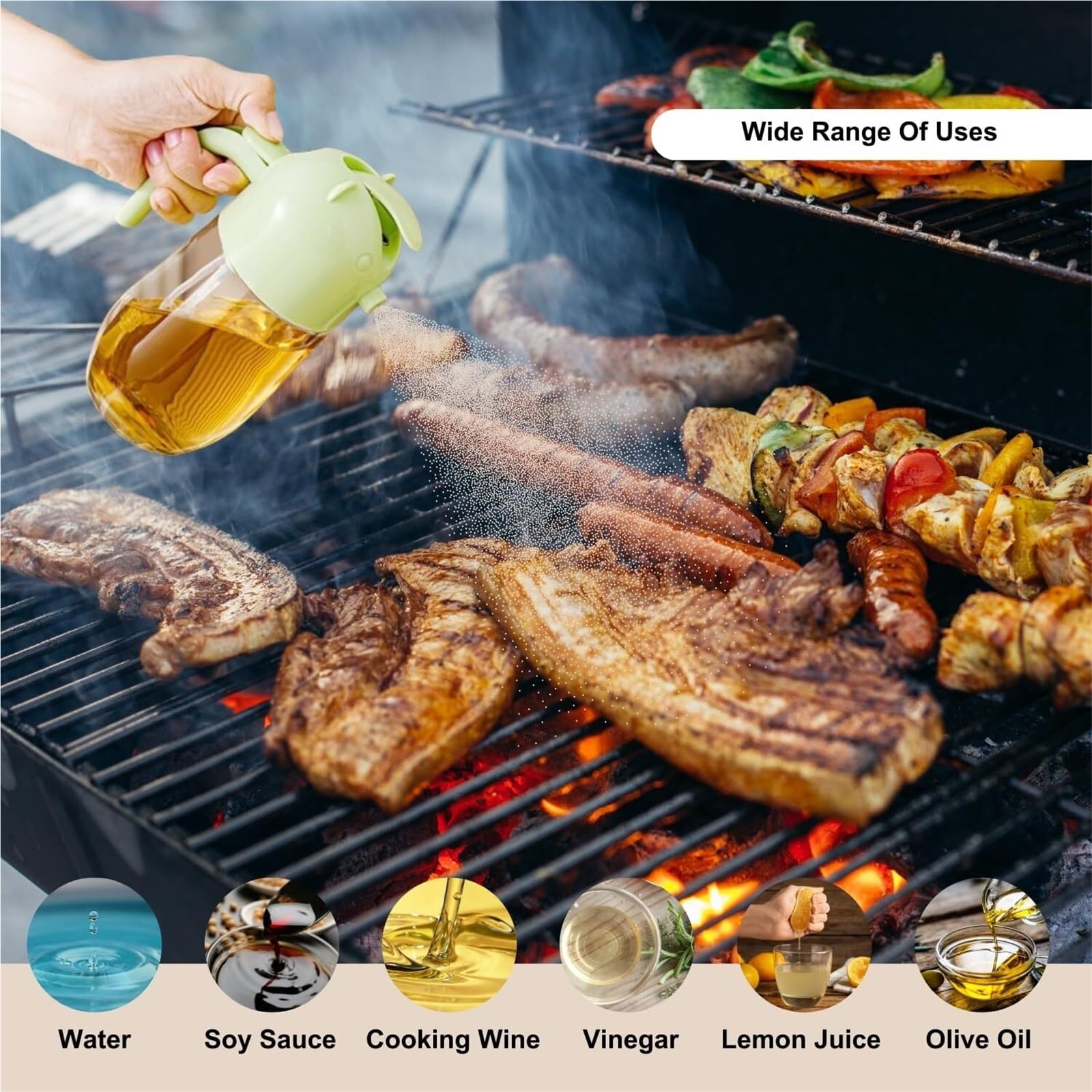 Dispensador de Aceite y Vinagre Pulverizador De Aceite Oliva For Uso Doméstico, Con Apertura Y Cierre Automáticos, For Barbacoa Freidora Aire Jarra de Aceite(Grün)